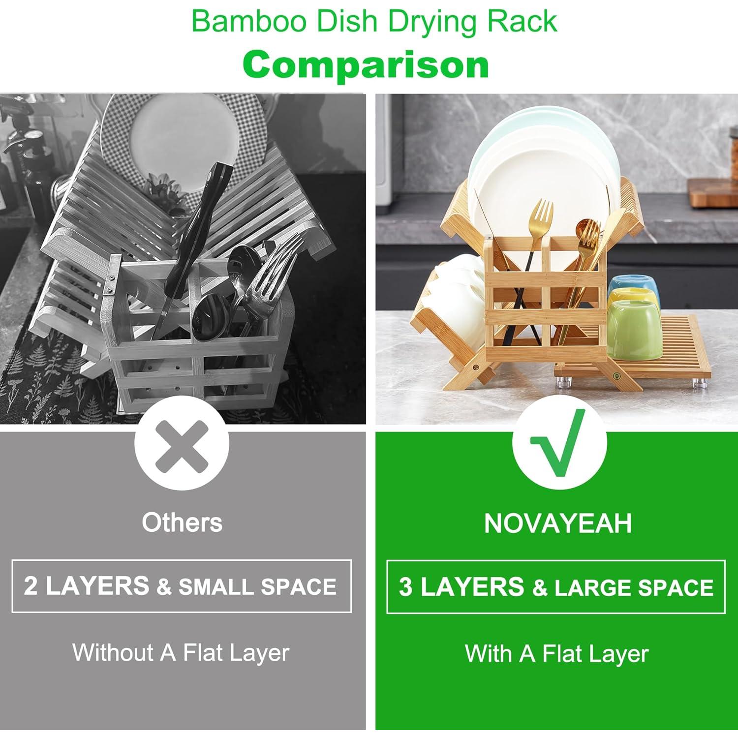 Escurridor de Platos Plegable NOVAYEAH 3 Niveles Bambú