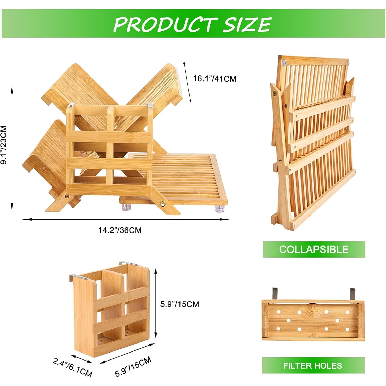Escurridor de Platos Plegable NOVAYEAH 3 Niveles Bambú