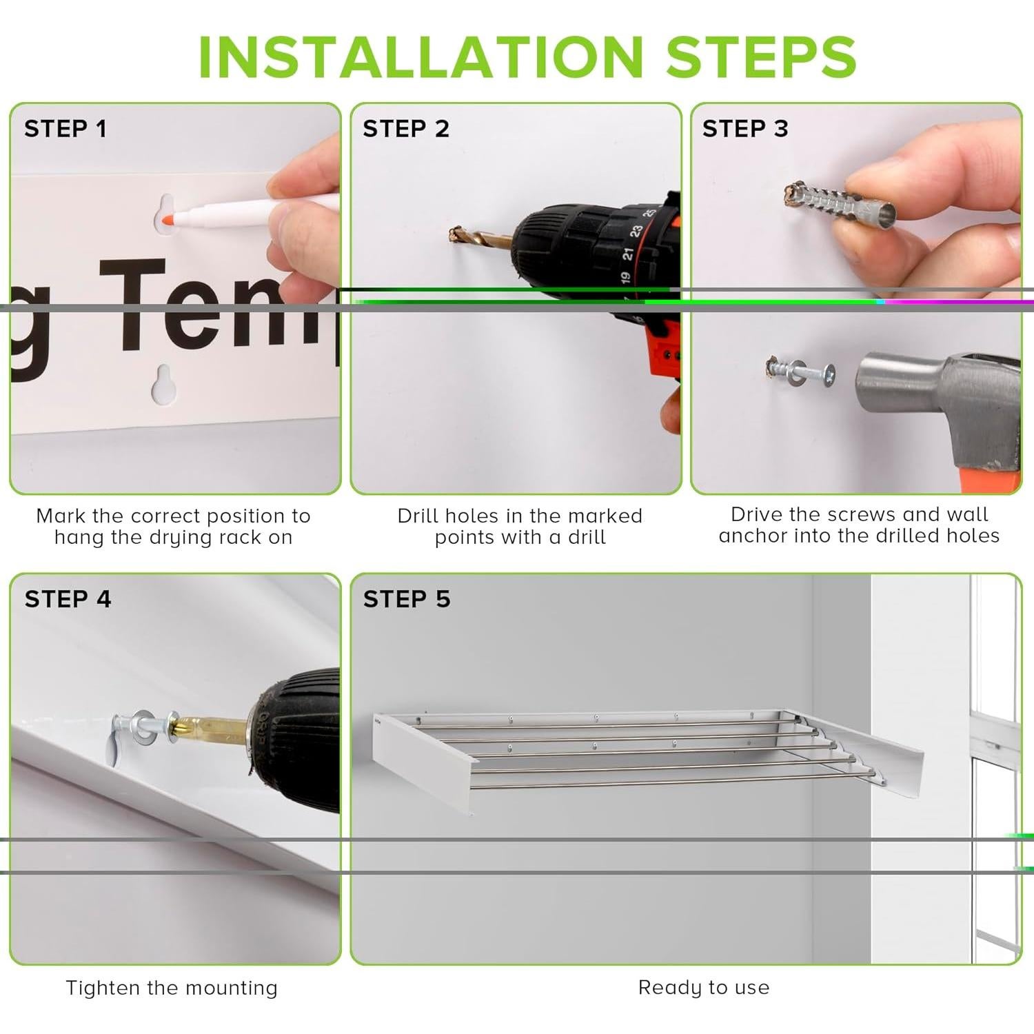 Estante de Secado Plegable JolyBay 1.0m Blanco Acero