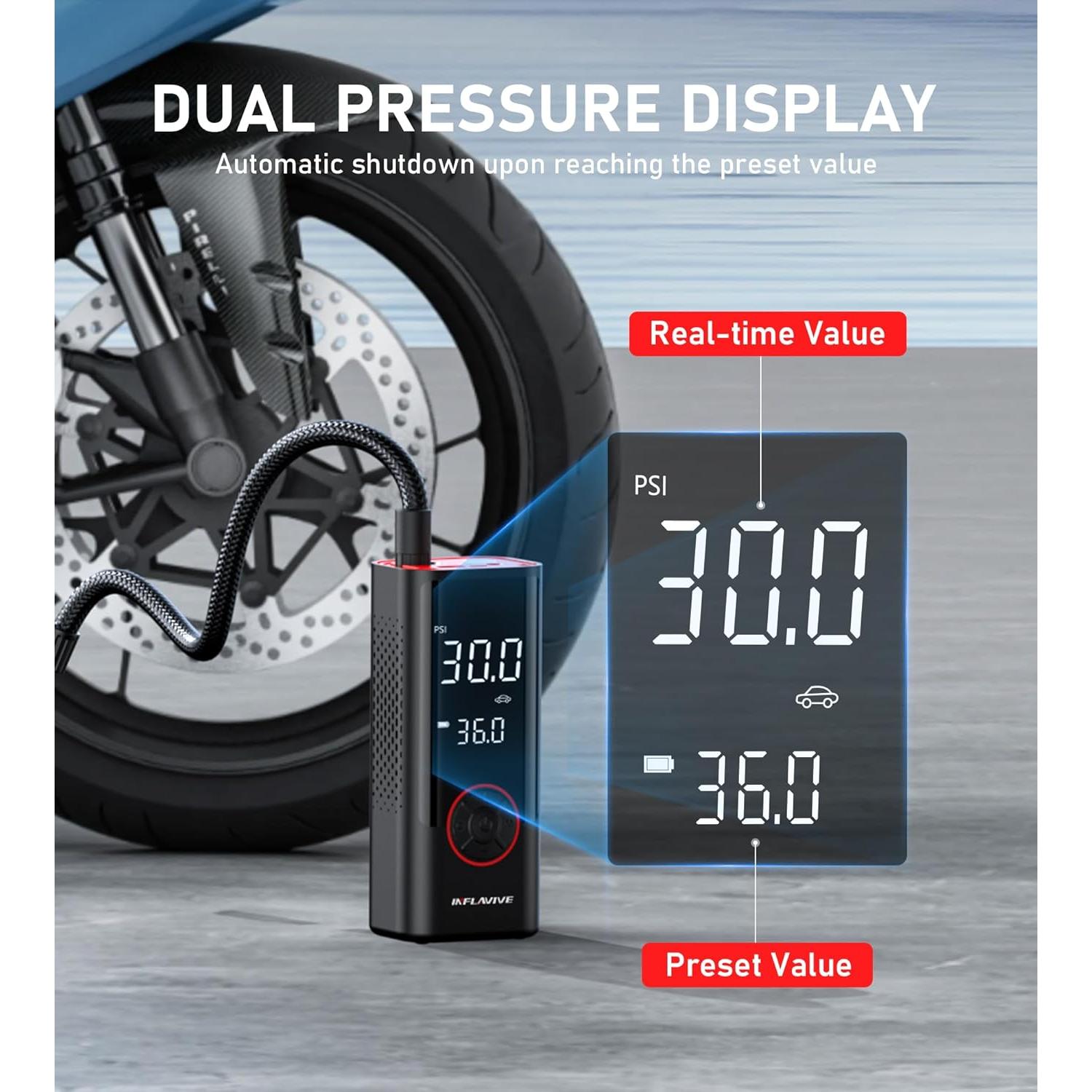 Compresor de Aire Portátil InflaVive 150 PSI con Luz LED