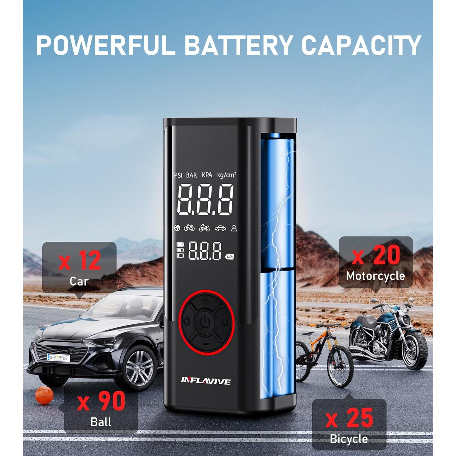 Compresor de Aire Portátil InflaVive 150 PSI con Luz LED