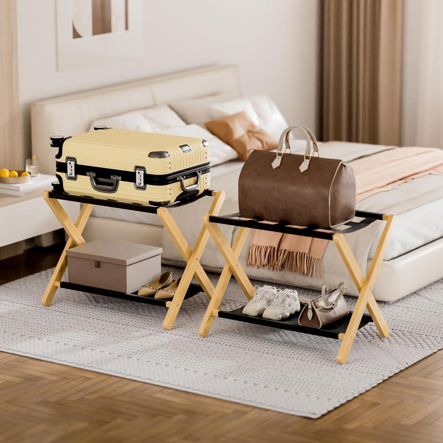 Soporte de Equipaje Plegable HITNET de Bambú Natural 67x46cm