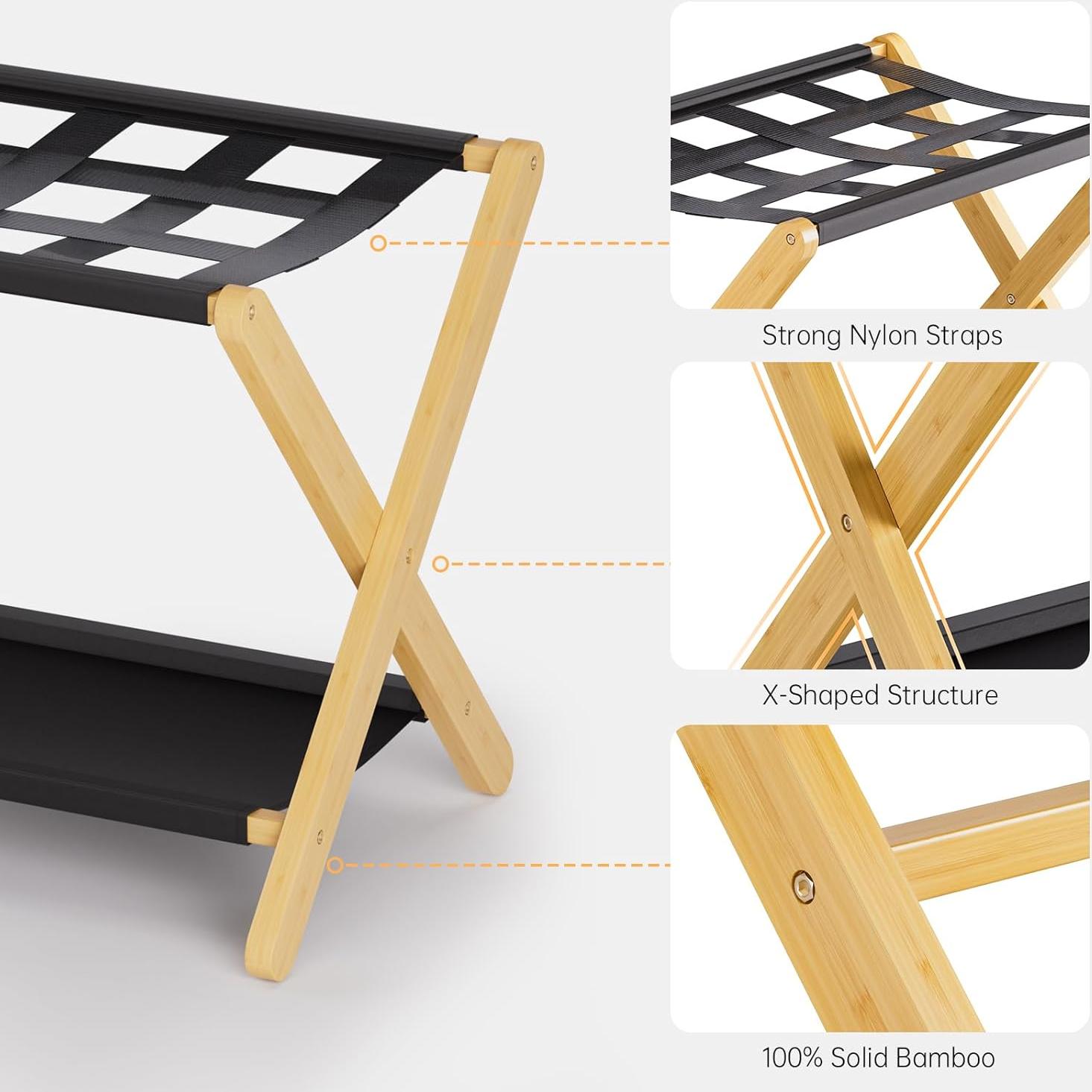 Soporte de Equipaje Plegable HITNET de Bambú Natural 67x46cm