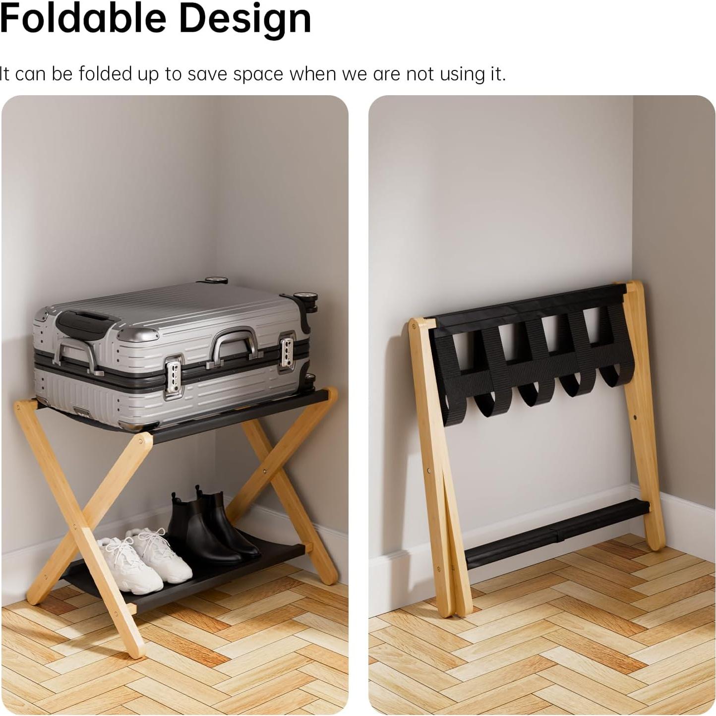 Soporte de Equipaje Plegable HITNET de Bambú Natural 67x46cm