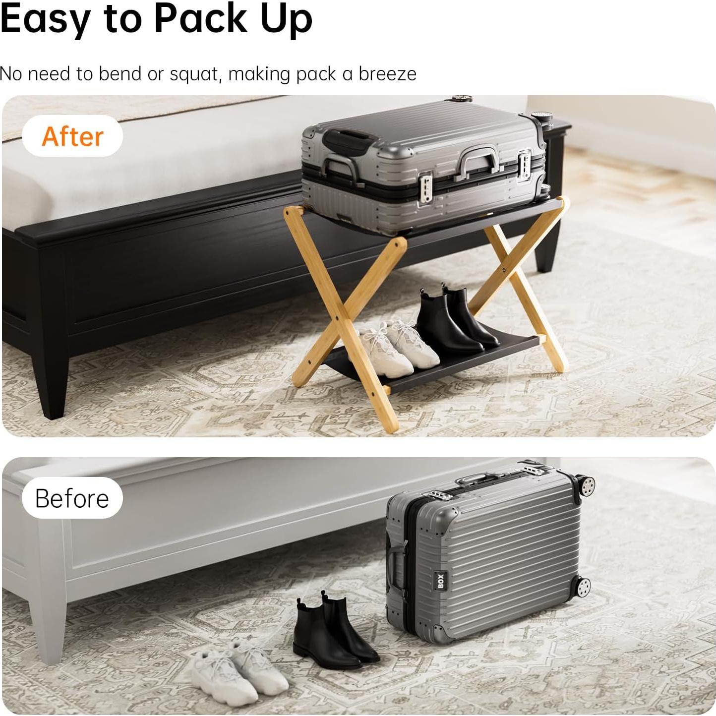 Soporte de Equipaje Plegable HITNET de Bambú Natural 67x46cm