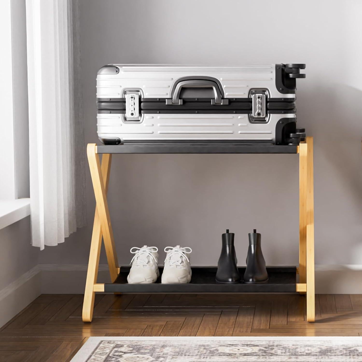 Soporte de Equipaje Plegable HITNET de Bambú Natural 67x46cm