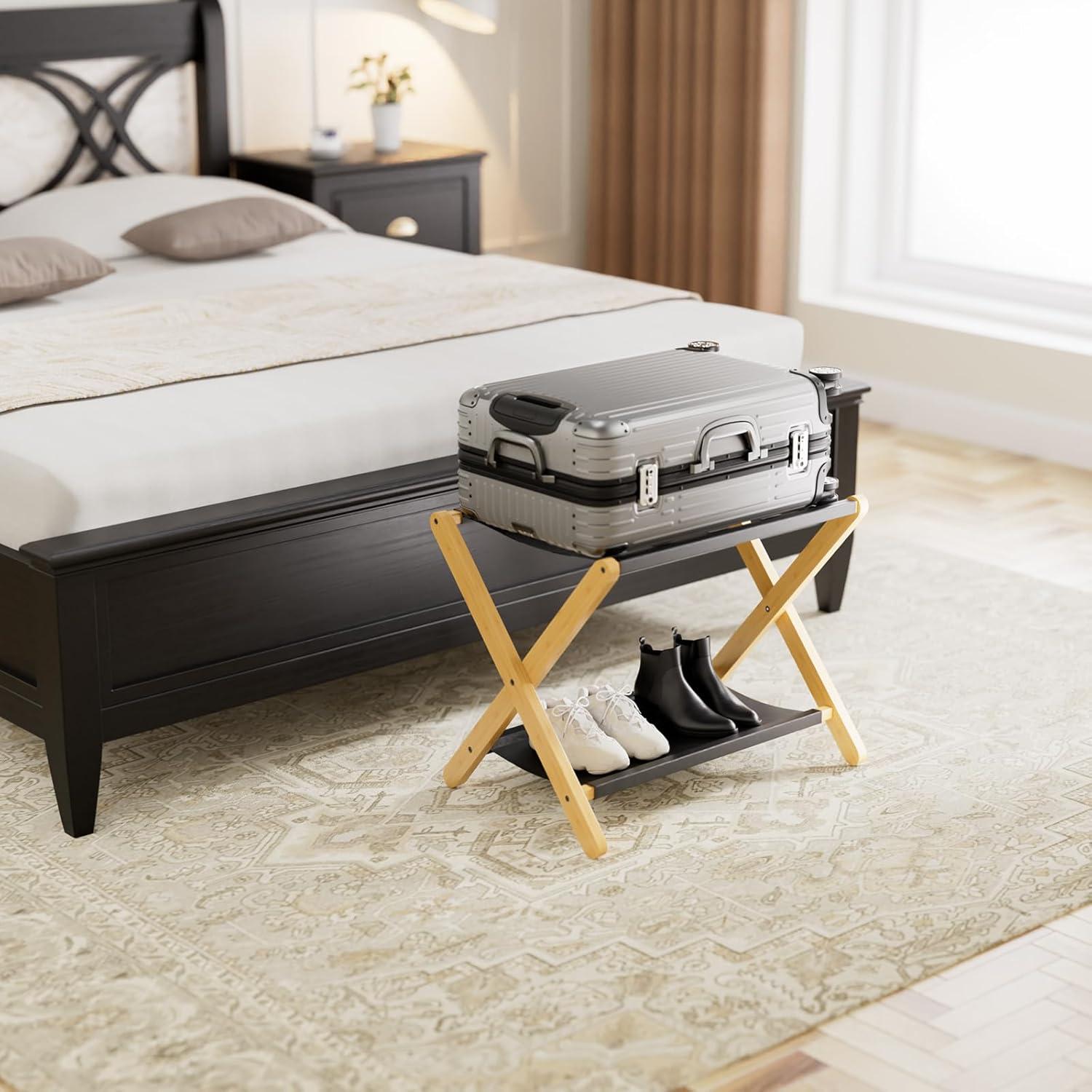 Soporte de Equipaje Plegable HITNET de Bambú Natural 67x46cm