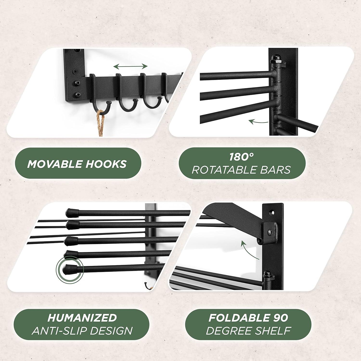 Soporte de Secado de Ropa BATODA Pared Acero Negro 22.68kg