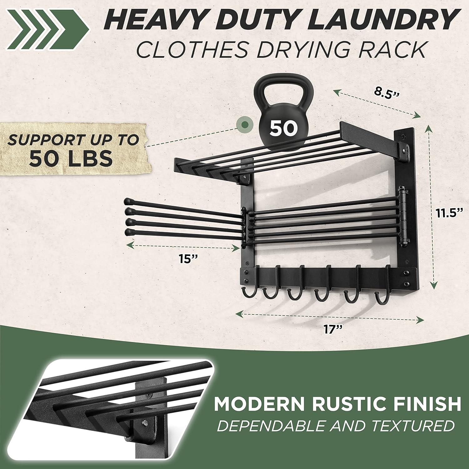 Soporte de Secado de Ropa BATODA Pared Acero Negro 22.68kg