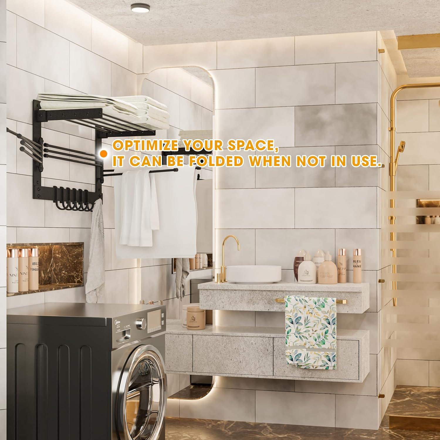 Soporte de Secado de Ropa BATODA Pared Acero Negro 22.68kg