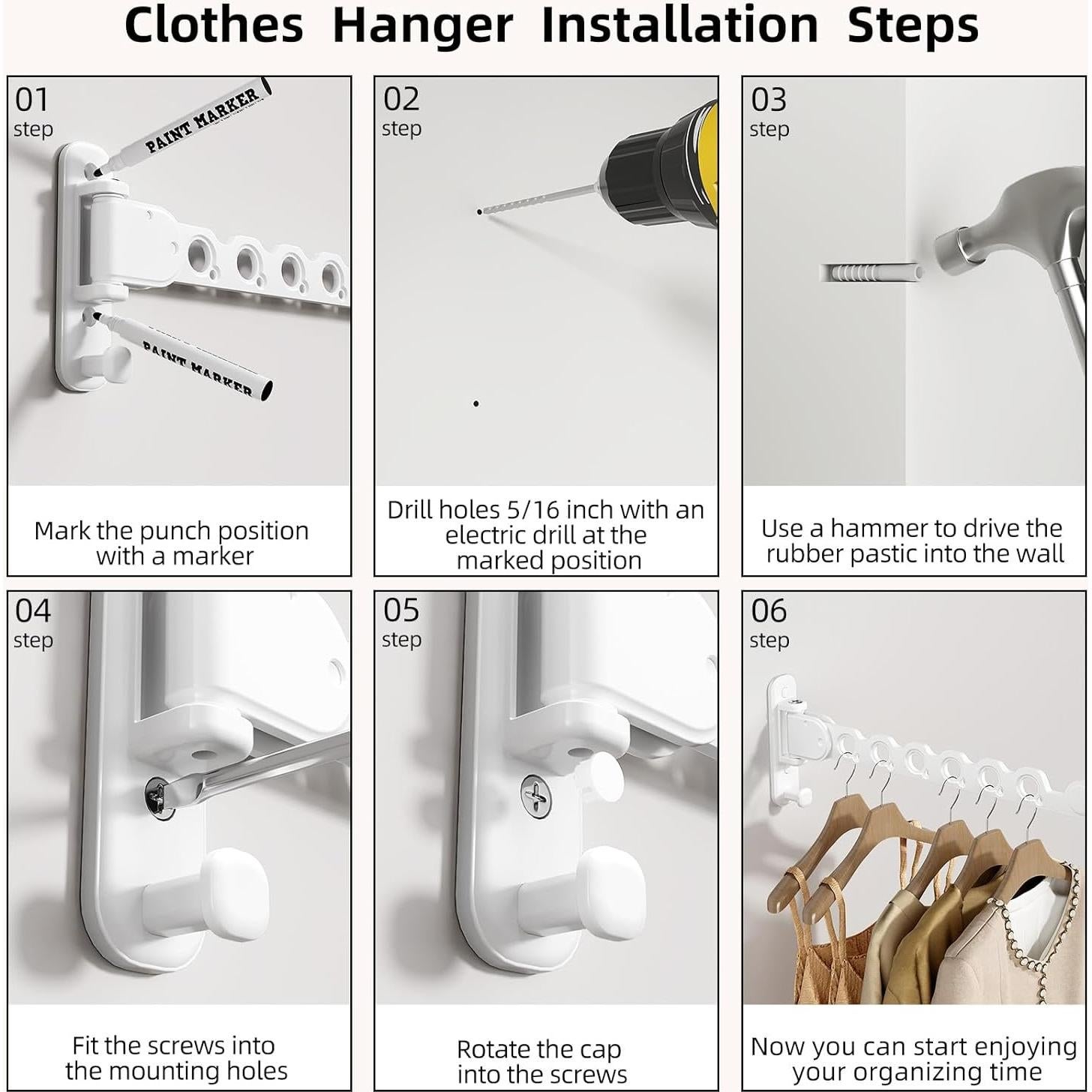 Soporte de Pared para Secar Ropa iMonse Blanco 2 Piezas