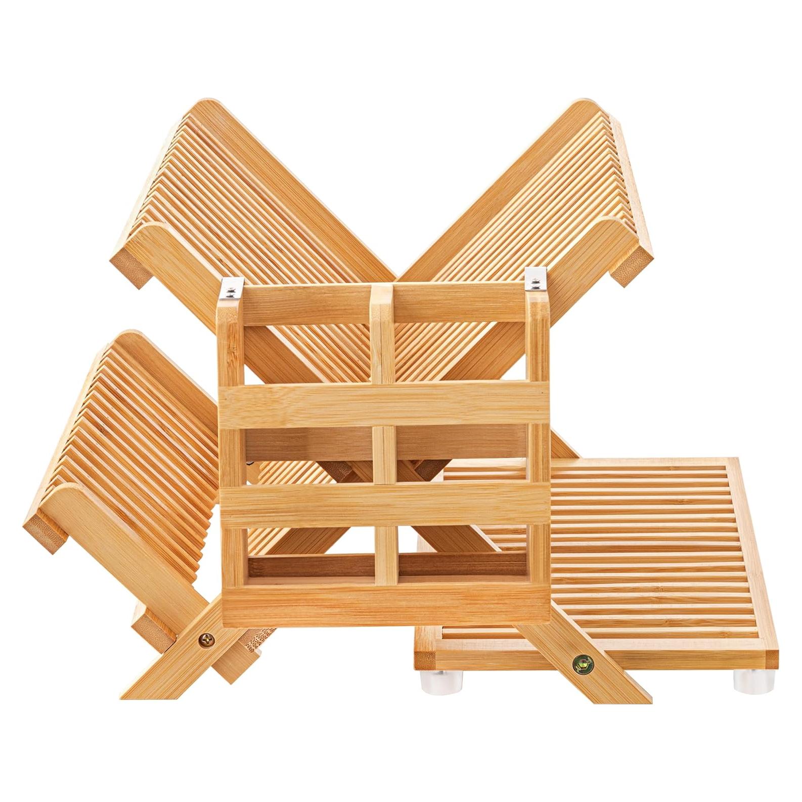Escurridor de Platos Plegable Oyydecor de Bambú 3 Niveles