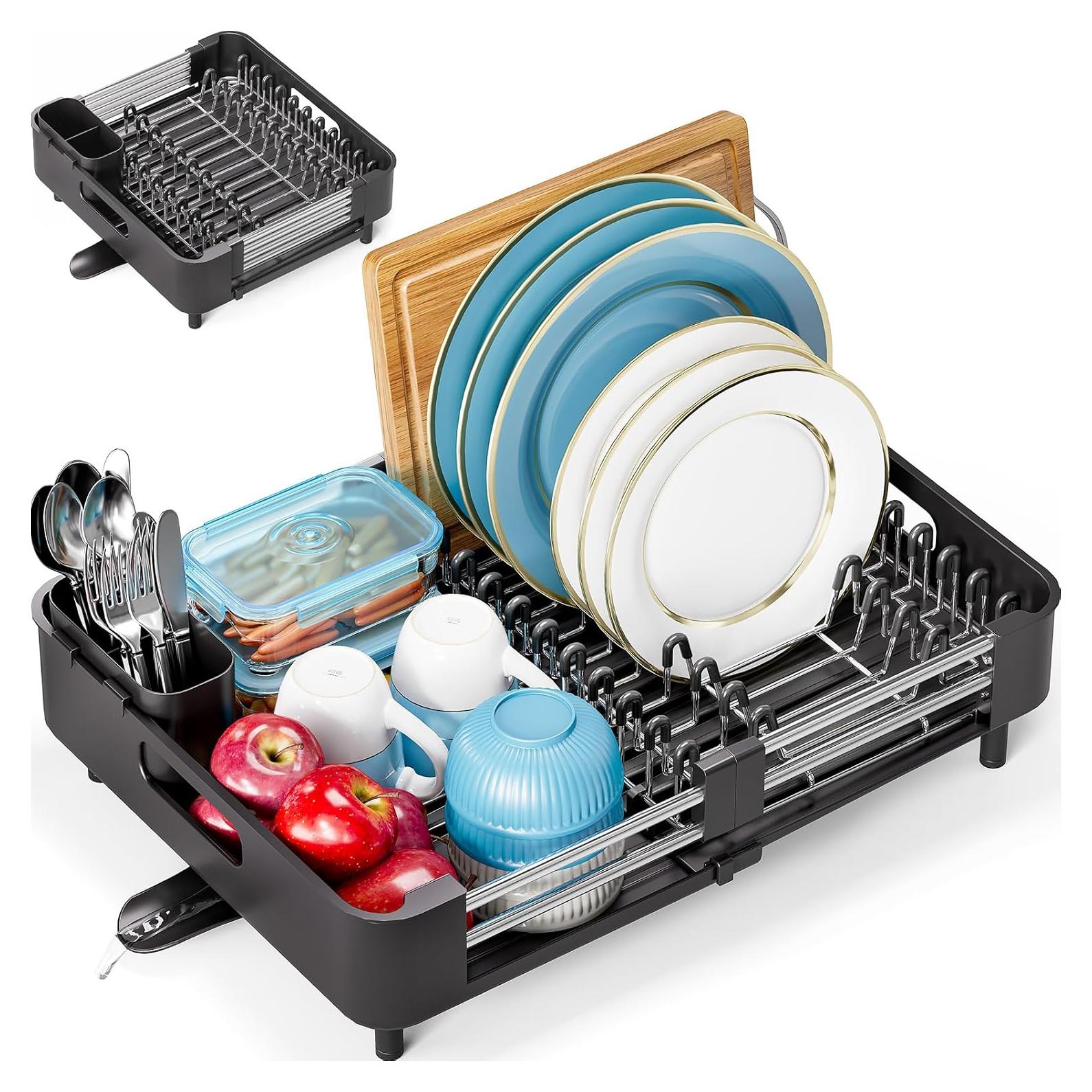 Escurridor de Platos Plegable Urackify Negro Acero Inoxidable