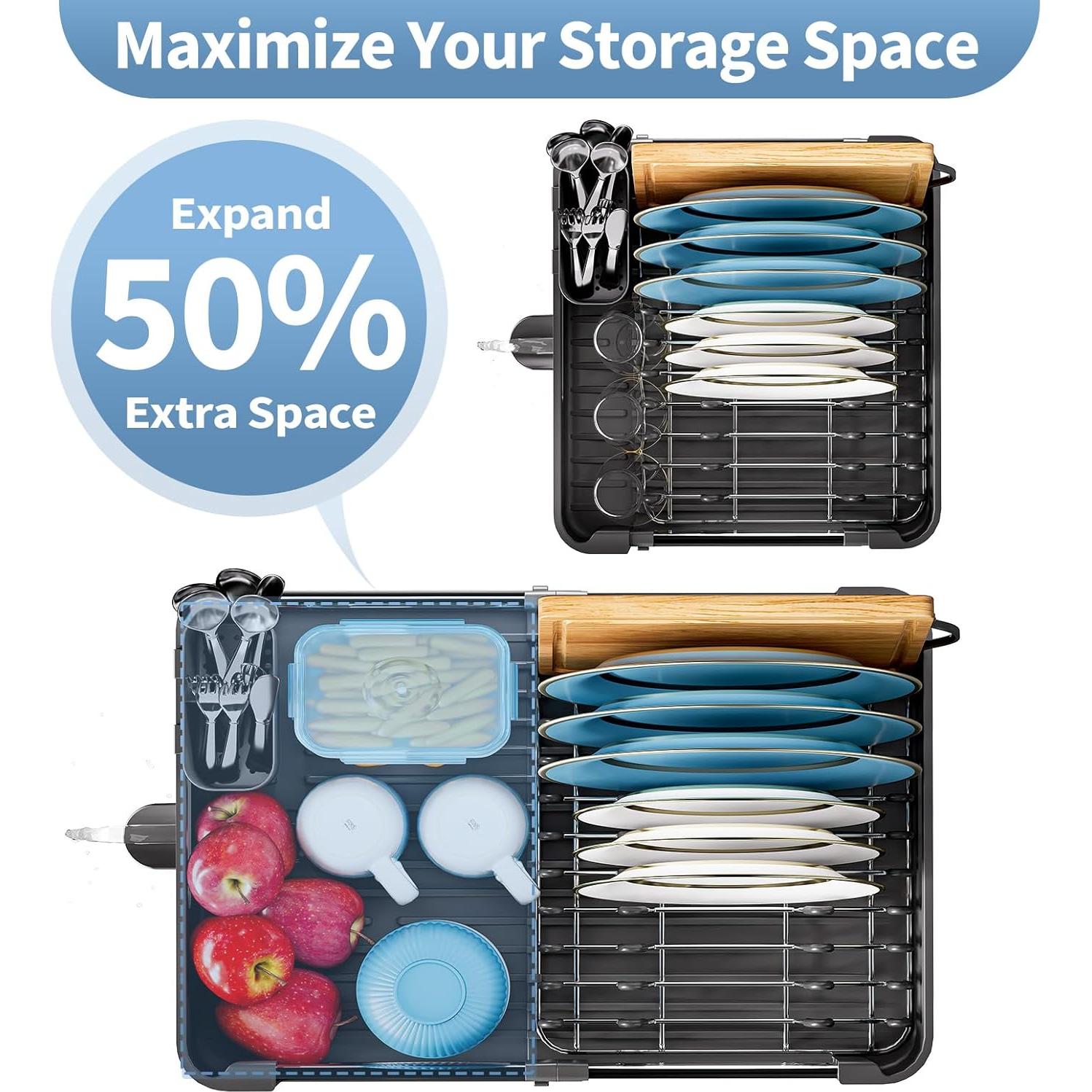 Escurridor de Platos Plegable Urackify Negro Acero Inoxidable