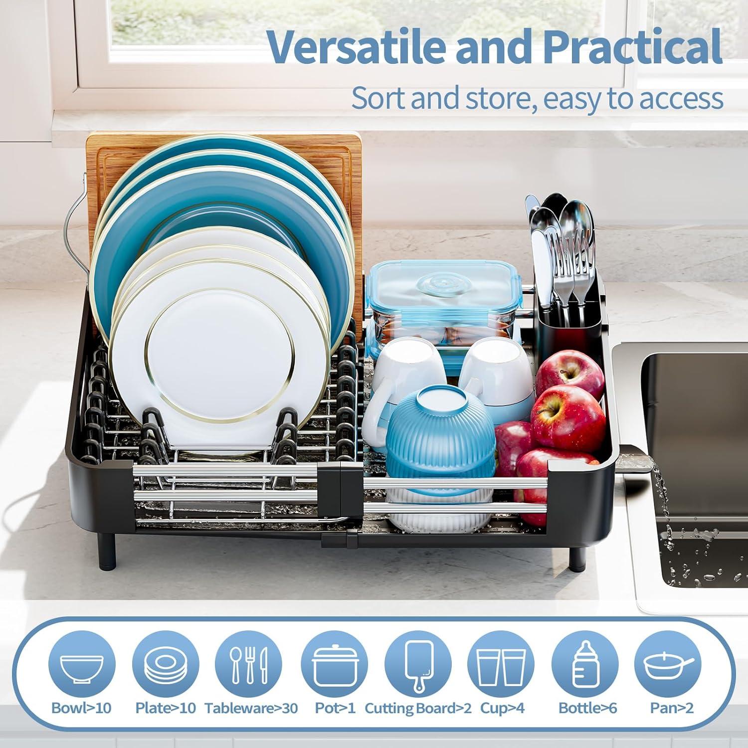 Escurridor de Platos Plegable Urackify Negro Acero Inoxidable