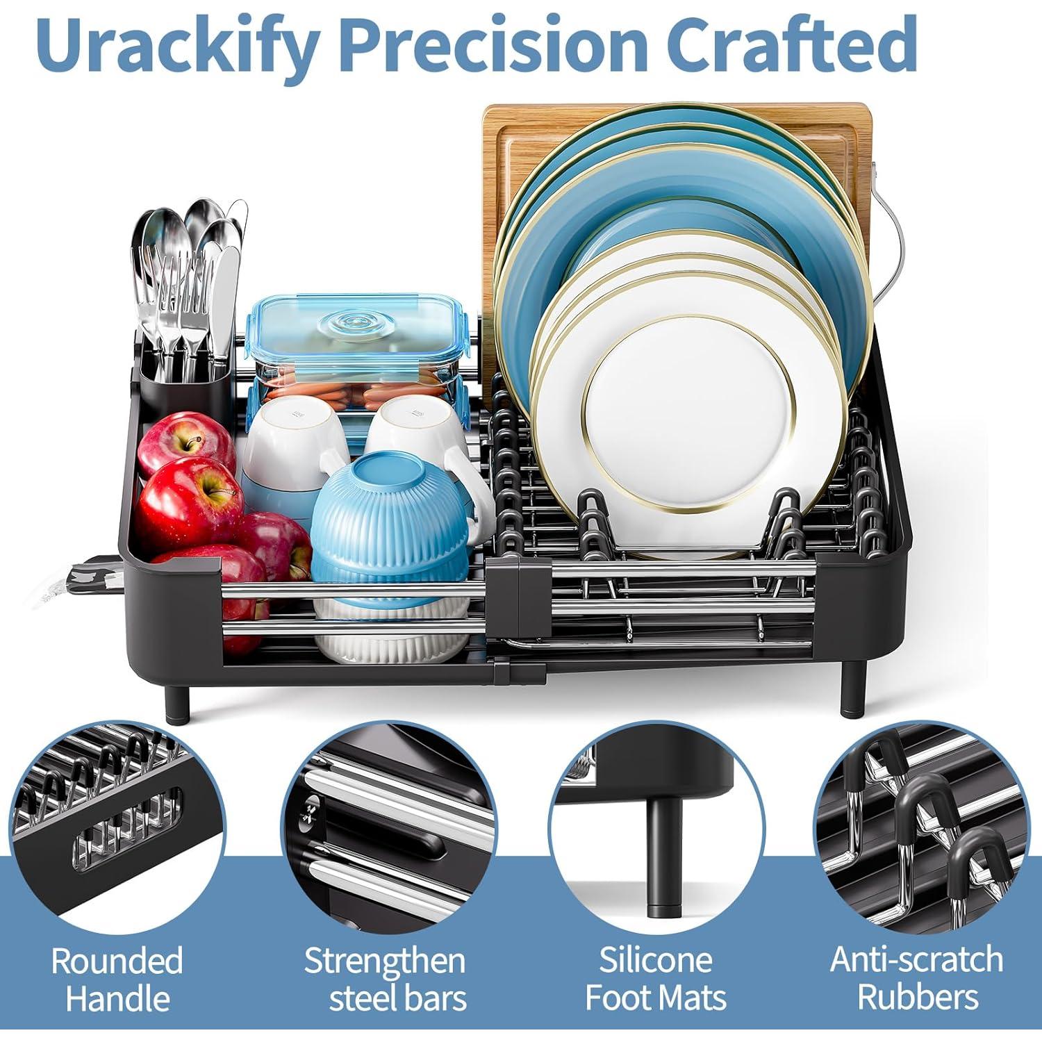 Escurridor de Platos Plegable Urackify Negro Acero Inoxidable