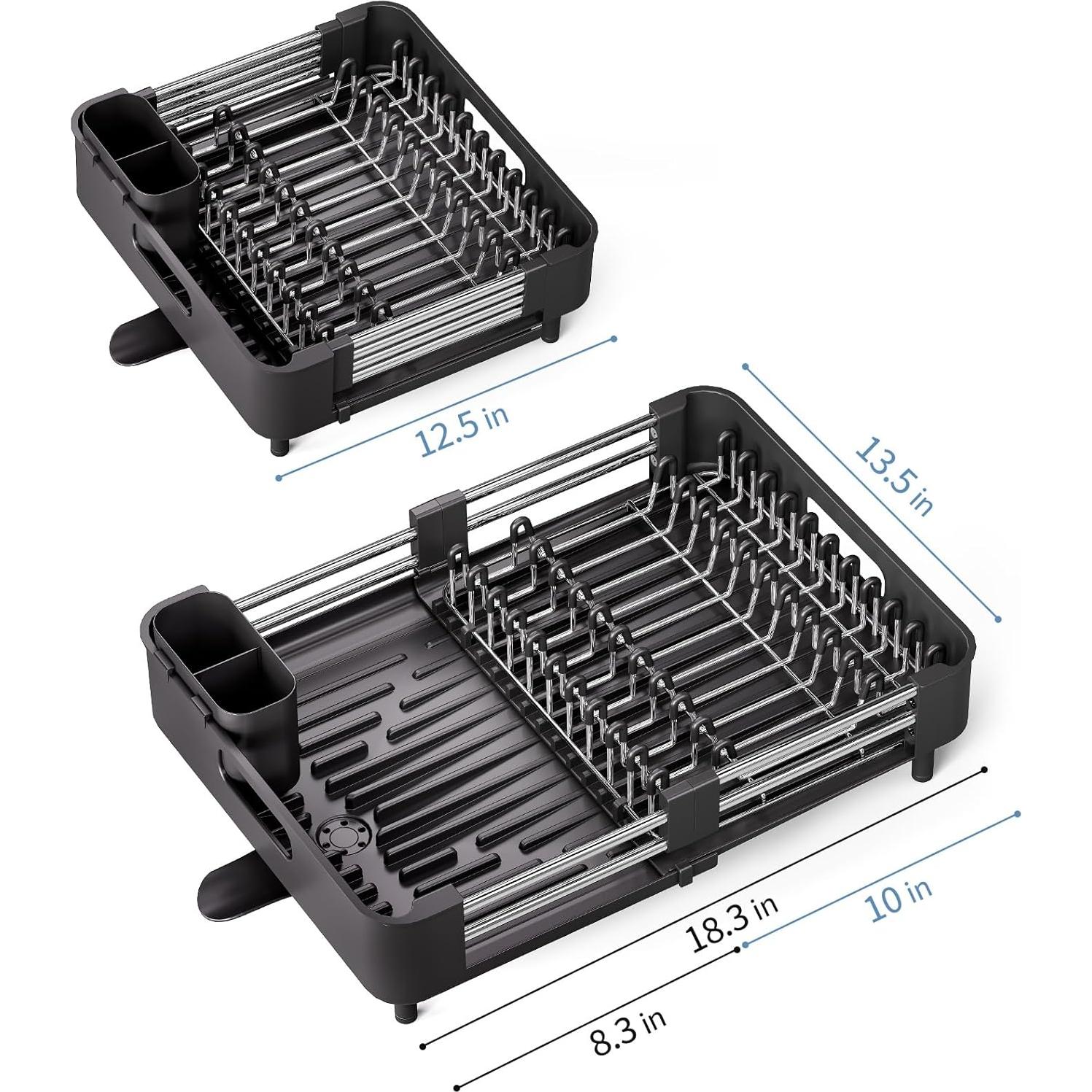 Escurridor de Platos Plegable Urackify Negro Acero Inoxidable