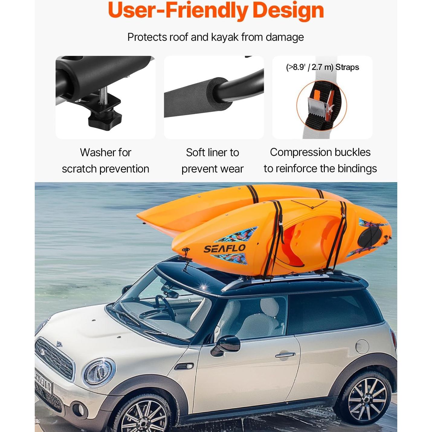 Soporte de Techo para Kayak VEVOR J-Bar Plegable 68 kg