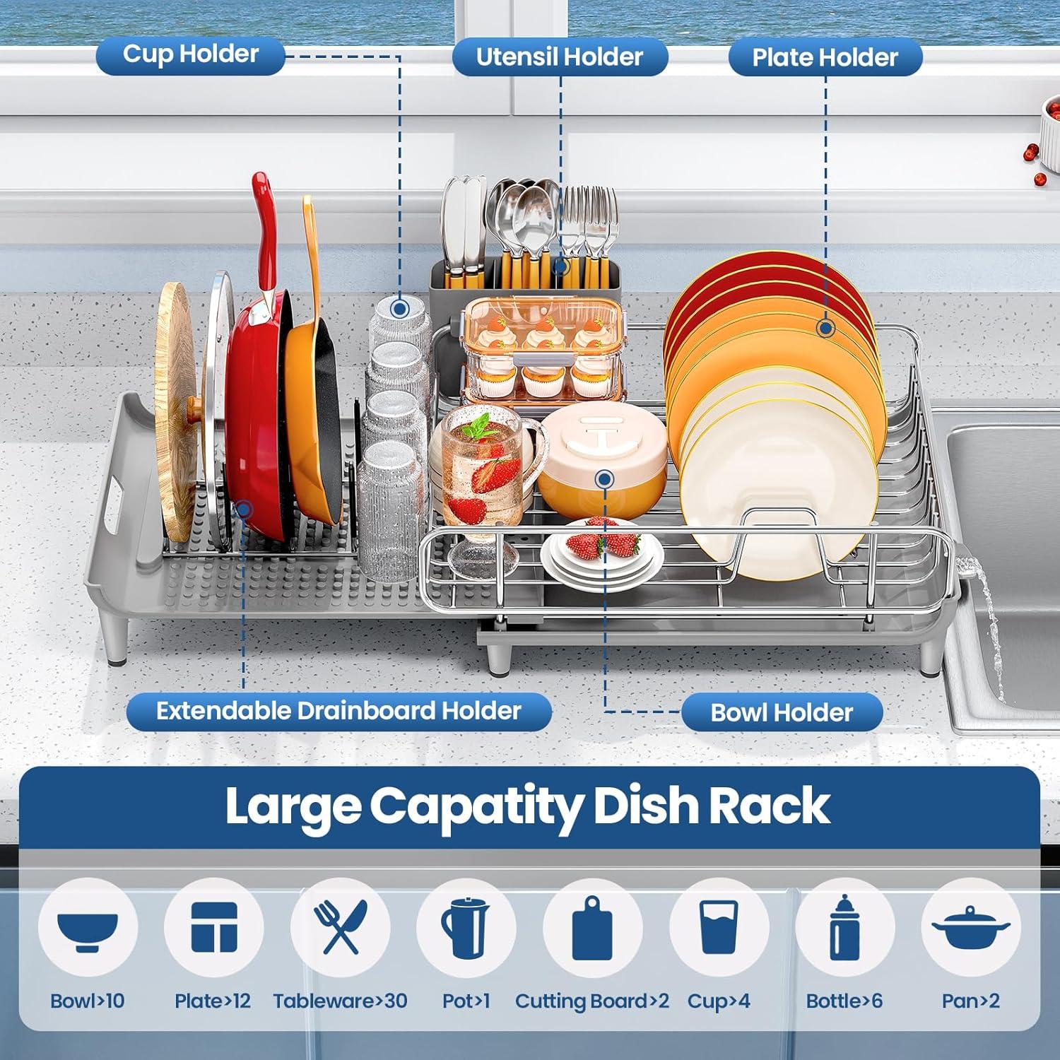 Estante Expandible para Platos TOOLF de Acero Inoxidable Gris
