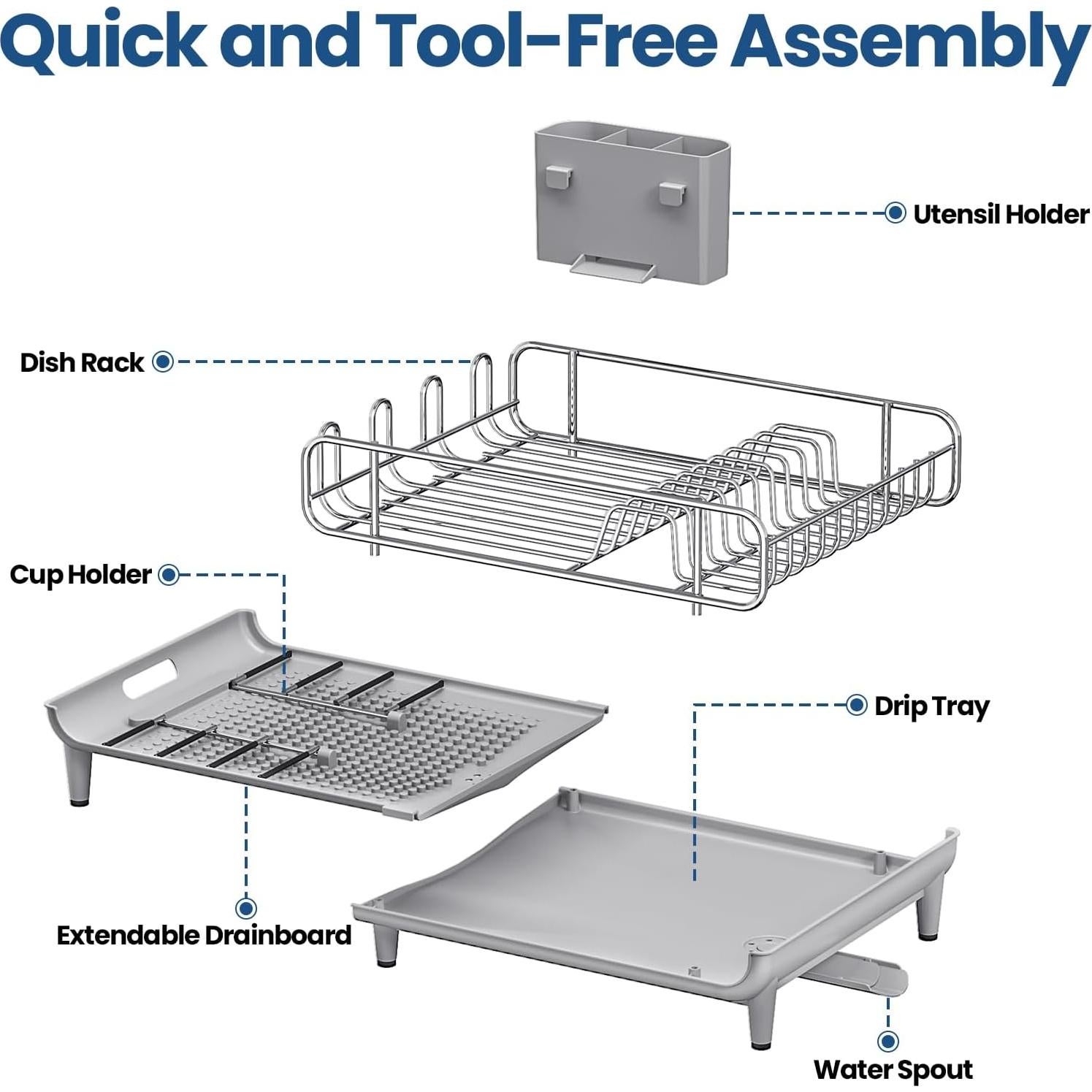 Estante Expandible para Platos TOOLF de Acero Inoxidable Gris