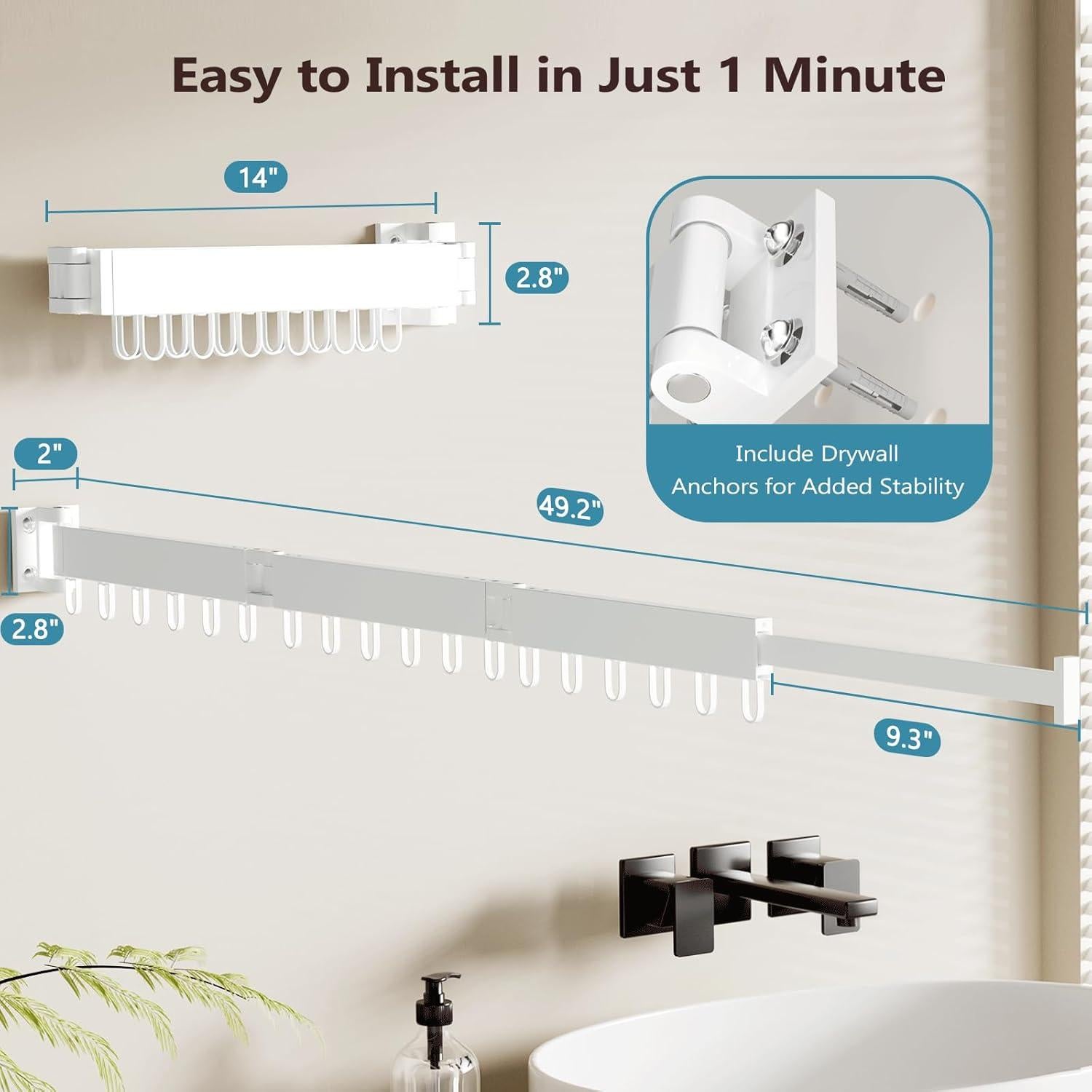 Perchero de Secado Plegable JAUREE Blanco 18 Ganchos