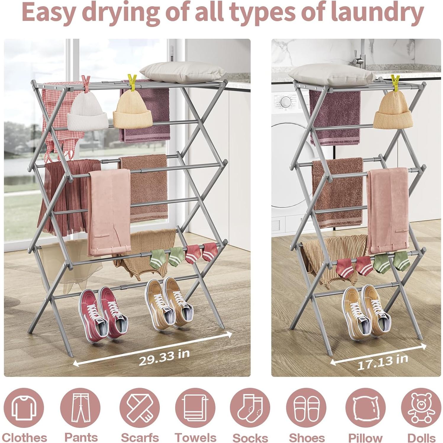 Estante Secar Ropa APEXCHASER 3 Niveles Expandible Gris