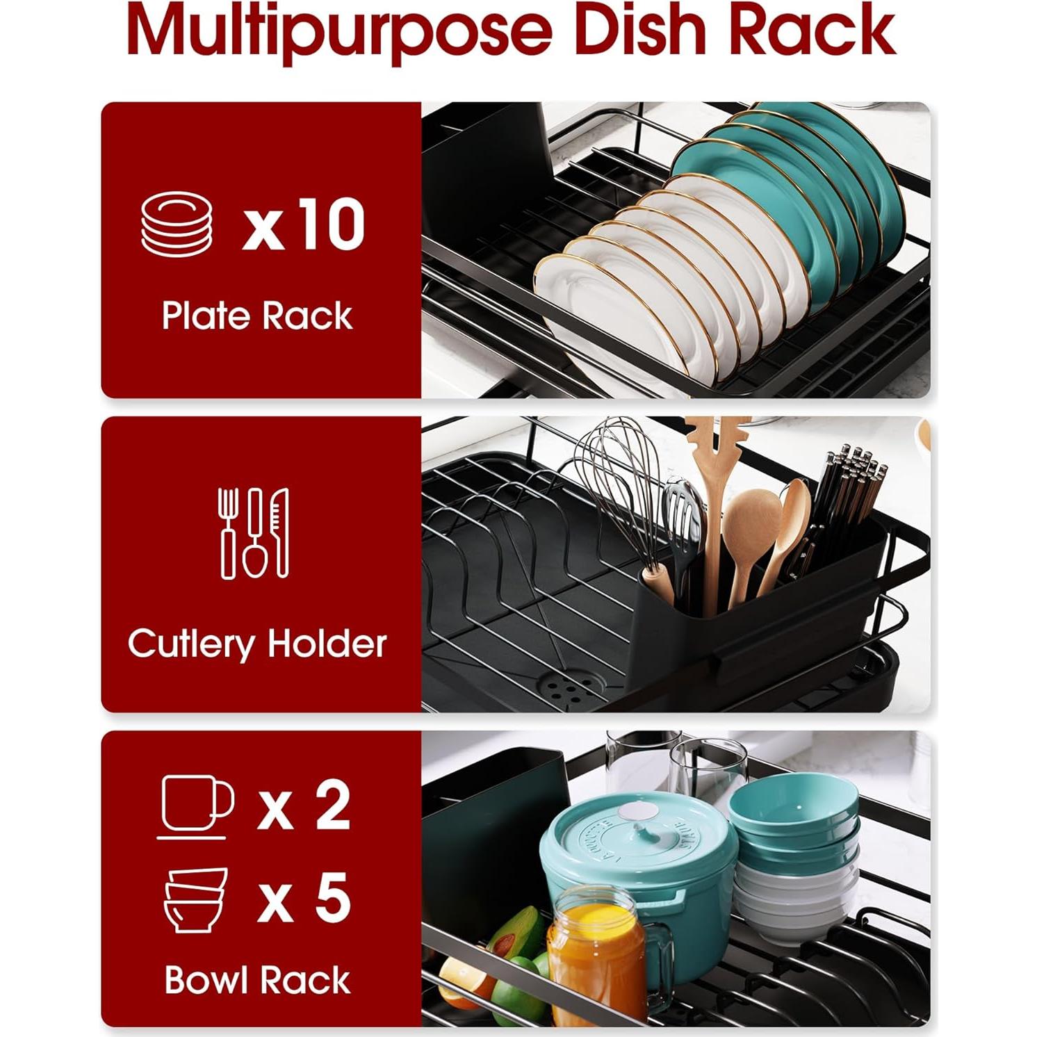 Escurridor de Platos Sakugi Acero Inoxidable Grande Negro