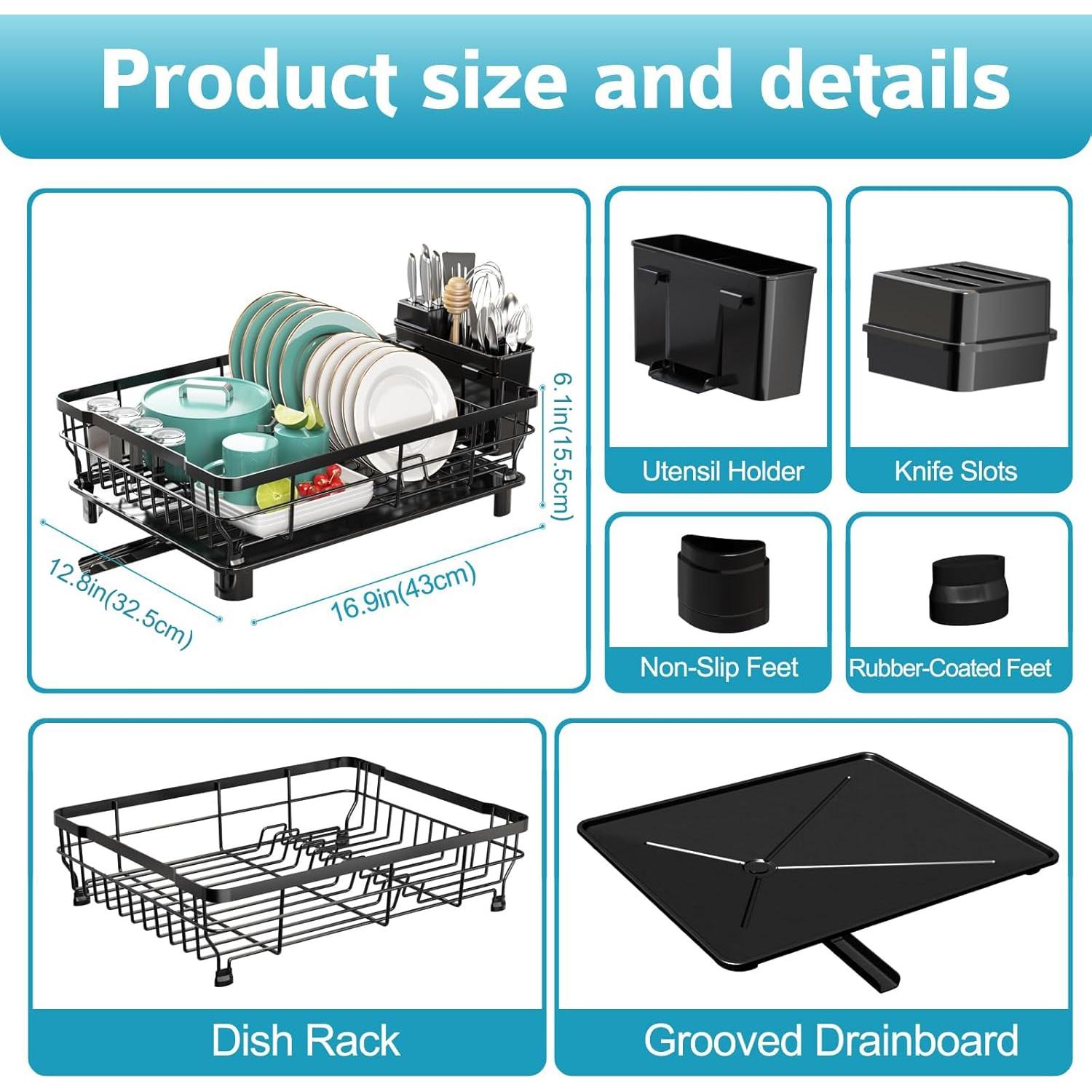 Escurridor de Platos Ricobes 1 Nivel Negro Ahorra Espacio