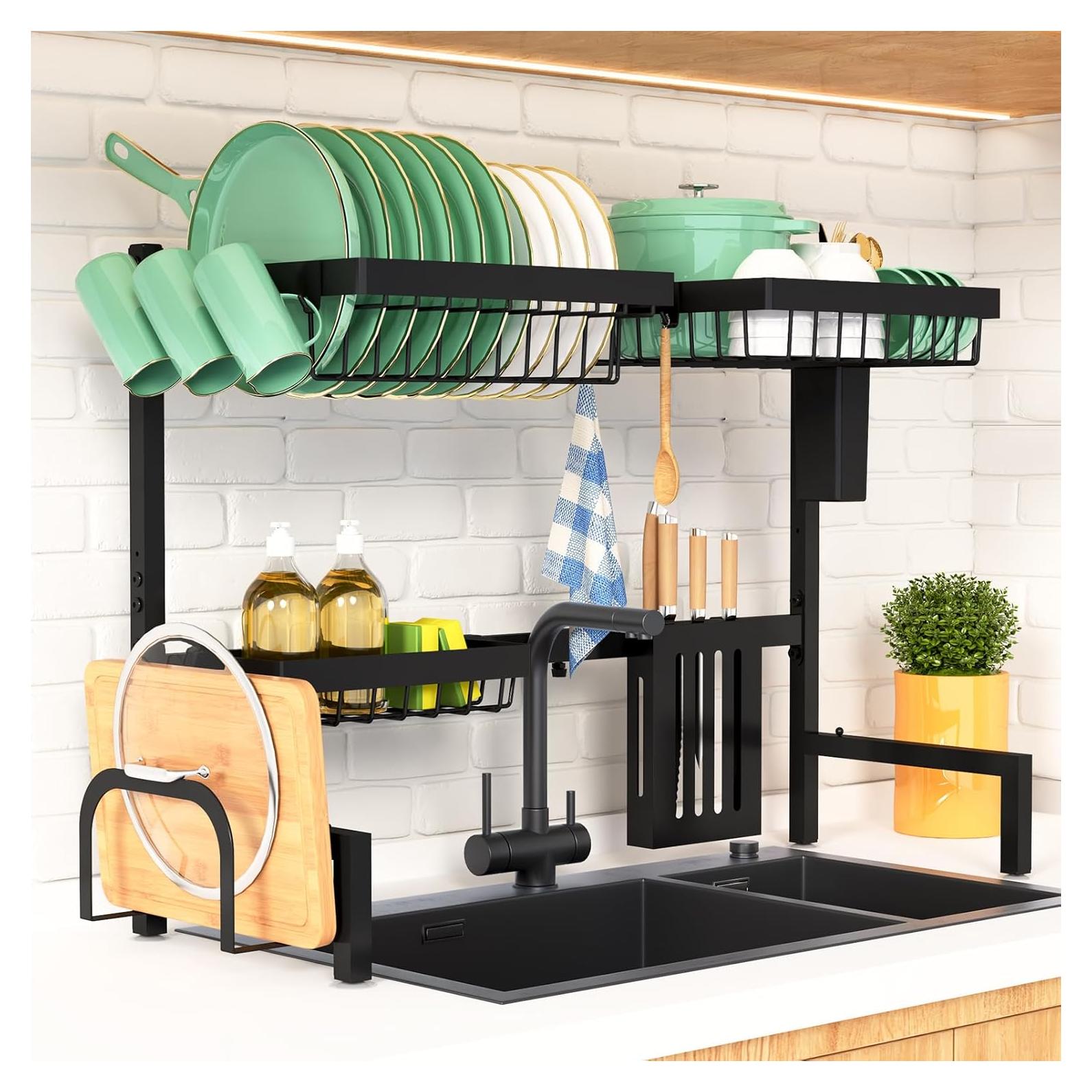 Estante de Secado de Platos Kitsure Negro Ajustable 76-86 cm