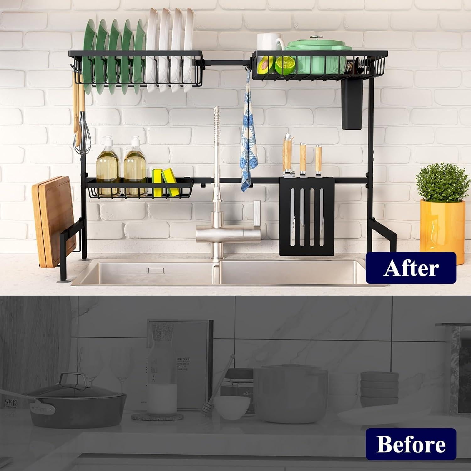 Estante de Secado de Platos Kitsure Negro Ajustable 76-86 cm