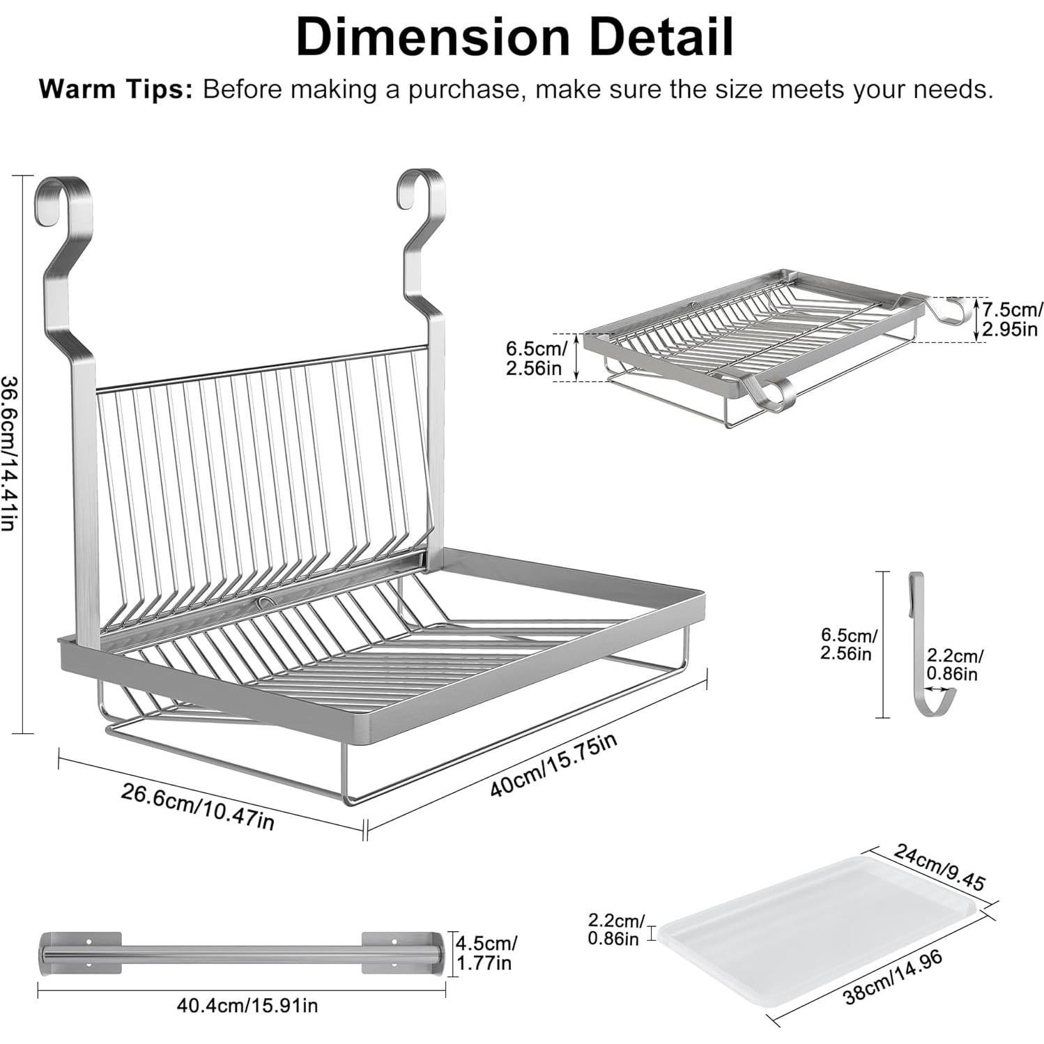 Escurridor de Platos TQVAI Acero Inoxidable Plegable 40,96 cm