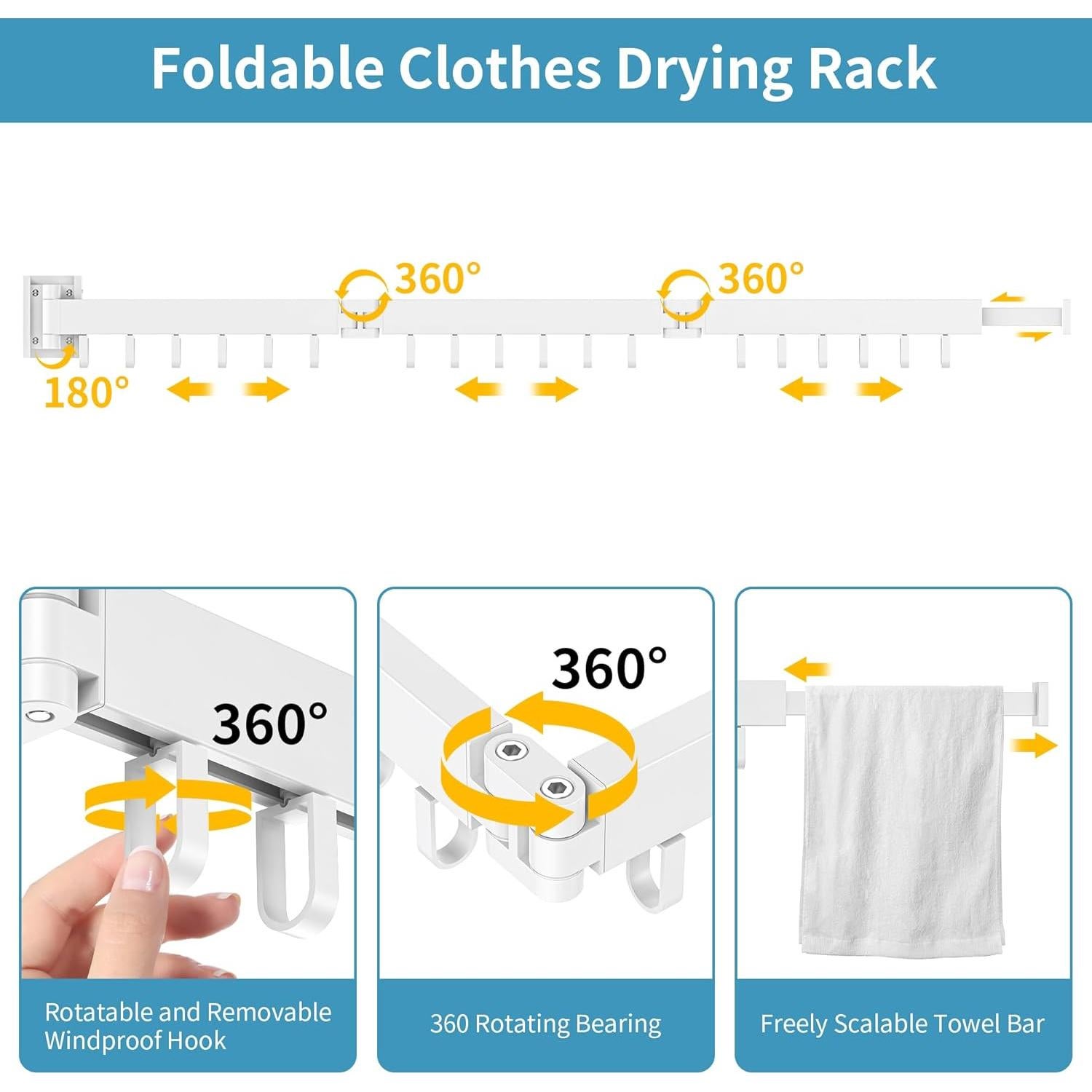 Perchero Plegable Hleelomi Blanco para Secar Ropa 18 Ganchos