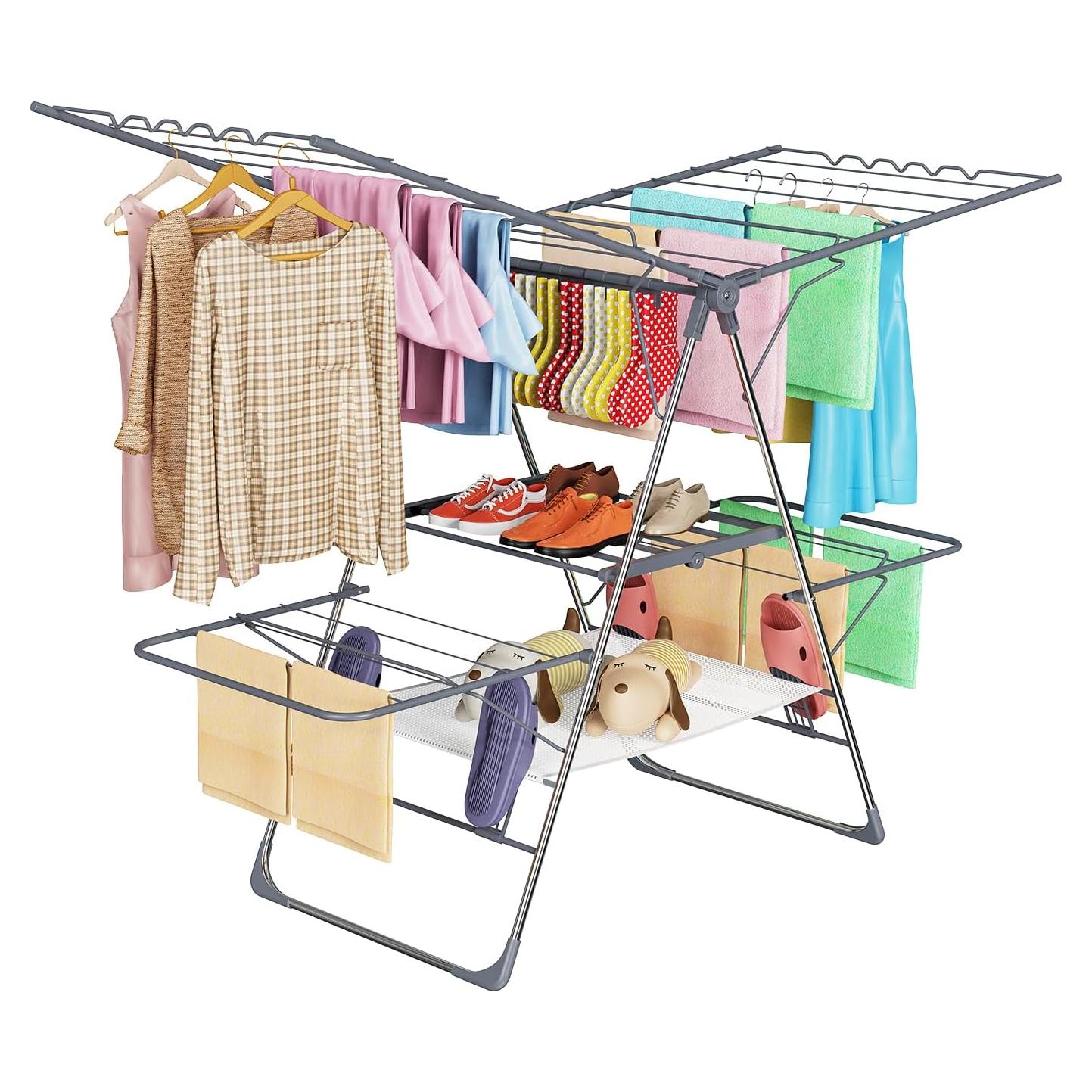 Estante Secar Ropa Plegable 2 Niveles SZJoyBet Acero Inoxidable