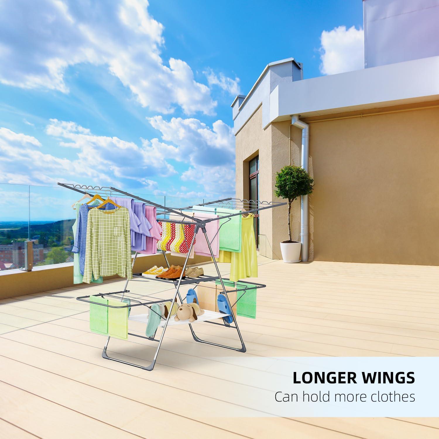 Estante Secar Ropa Plegable 2 Niveles SZJoyBet Acero Inoxidable