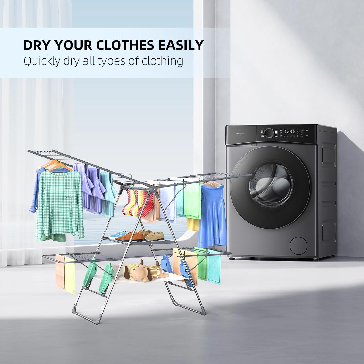 Estante Secar Ropa Plegable 2 Niveles SZJoyBet Acero Inoxidable