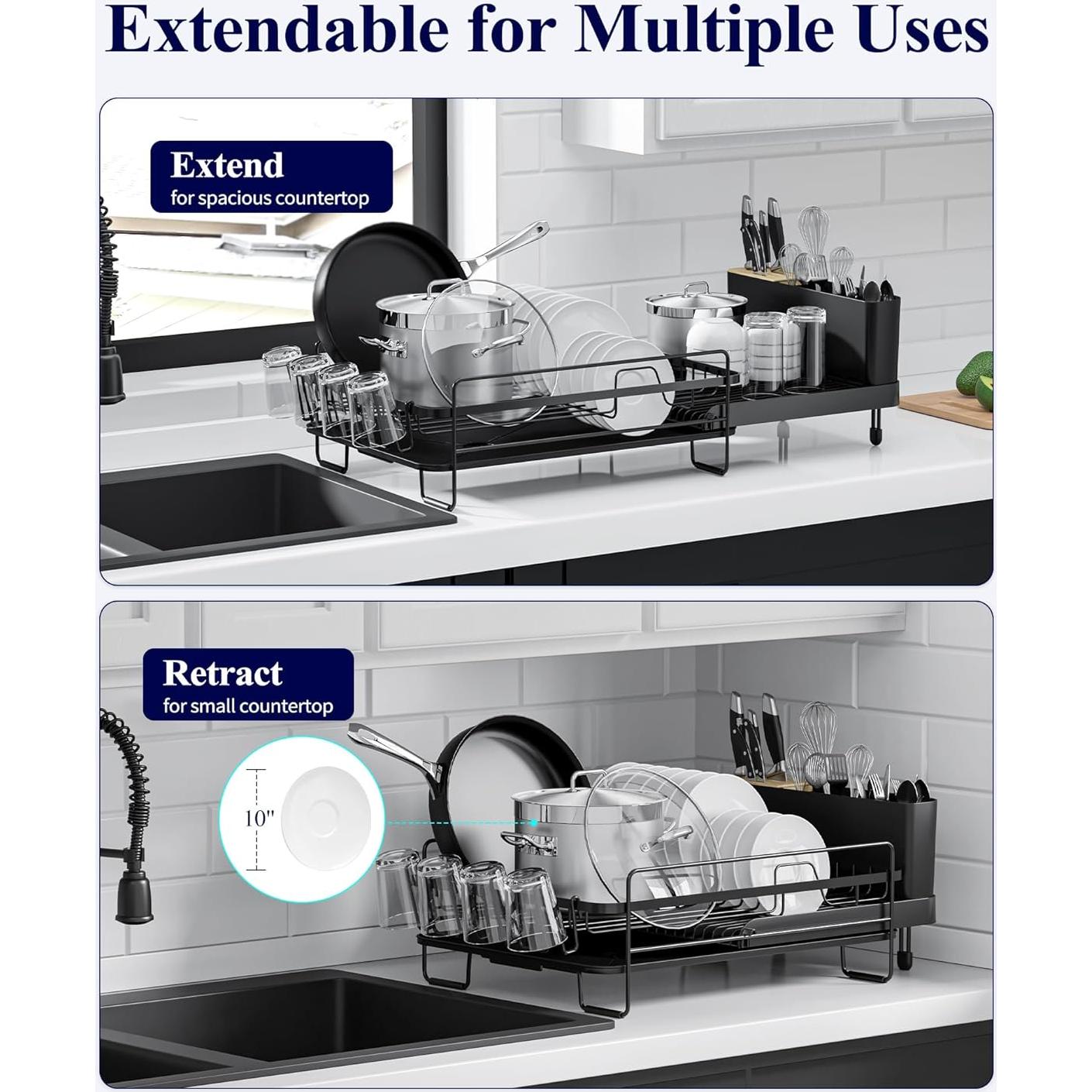 Estante Secar Platos Kitsure Extensible Negro 67.74x32.77 cm