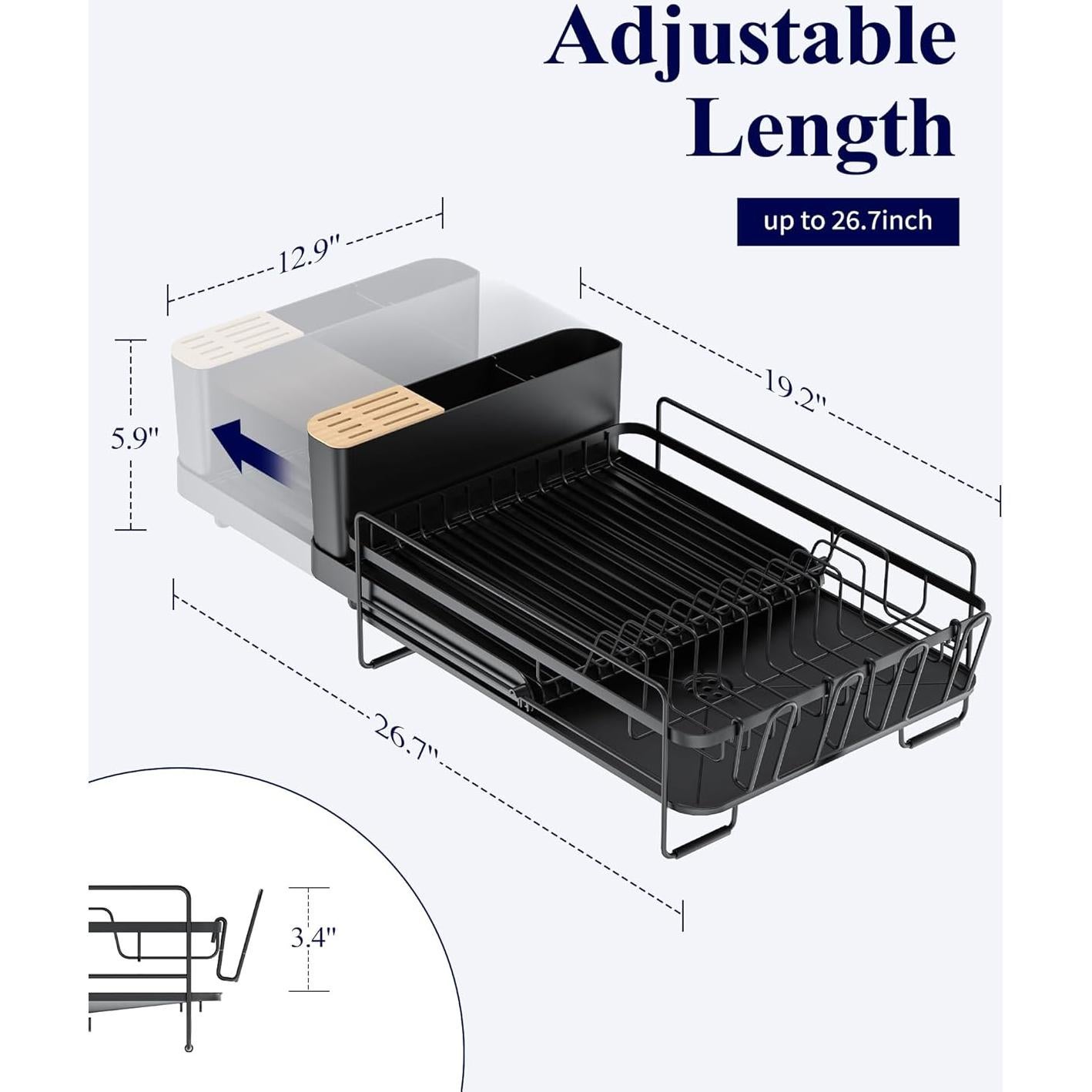 Estante Secar Platos Kitsure Extensible Negro 67.74x32.77 cm