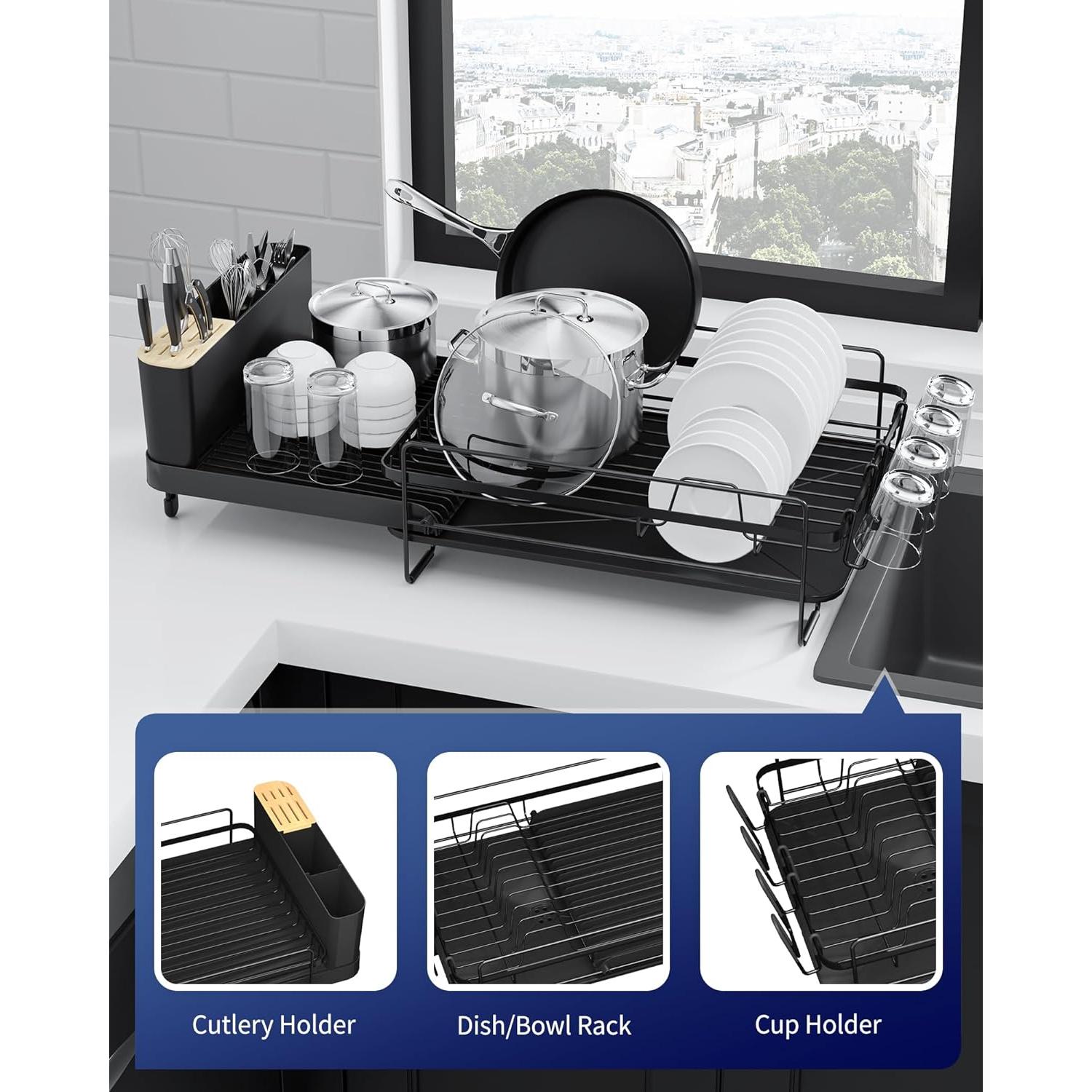 Estante Secar Platos Kitsure Extensible Negro 67.74x32.77 cm