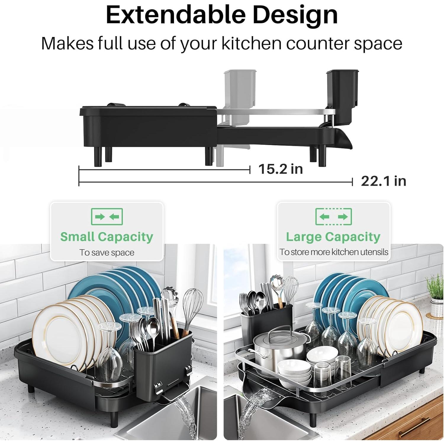 Escurridor de Platos Expandible SNTD Acero Inoxidable Negro