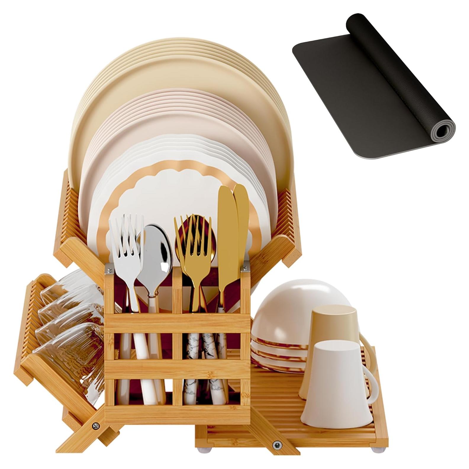 Estante de Secado de Platos Greenual 3 Niveles Bambú Natural