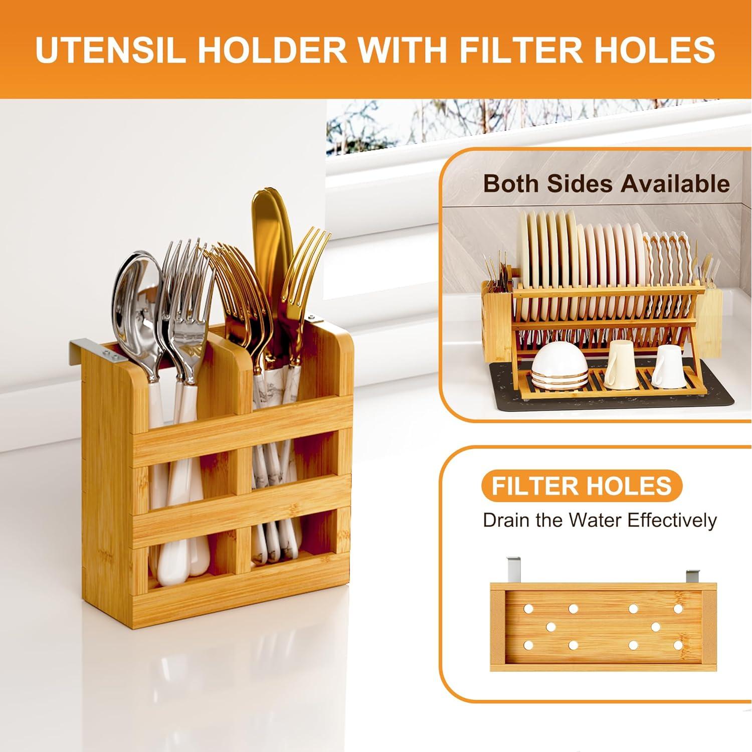 Estante de Secado de Platos Greenual 3 Niveles Bambú Natural