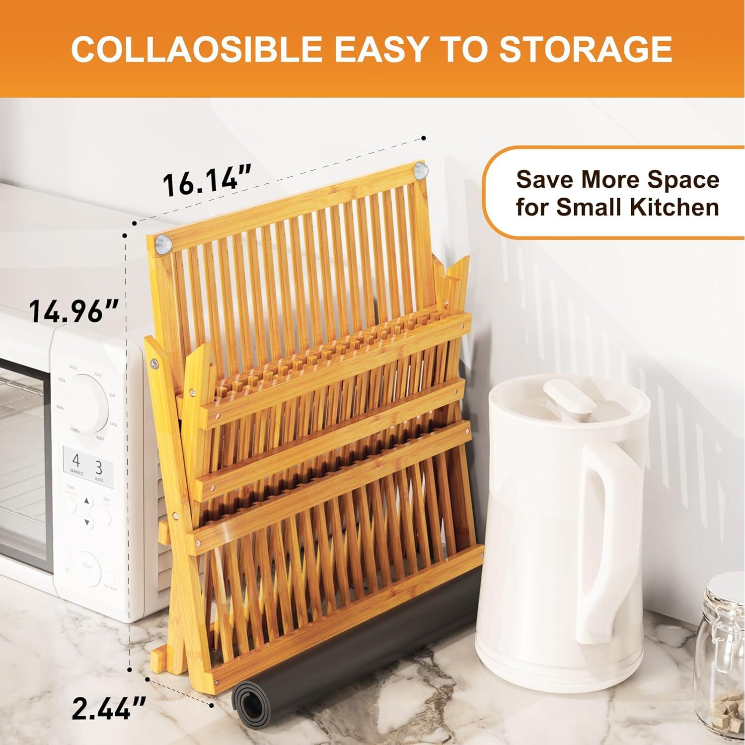 Estante de Secado de Platos Greenual 3 Niveles Bambú Natural