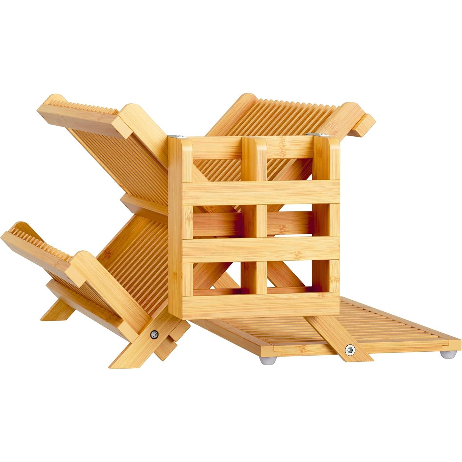 Estante de Secado de Platos Greenual 3 Niveles Bambú Natural