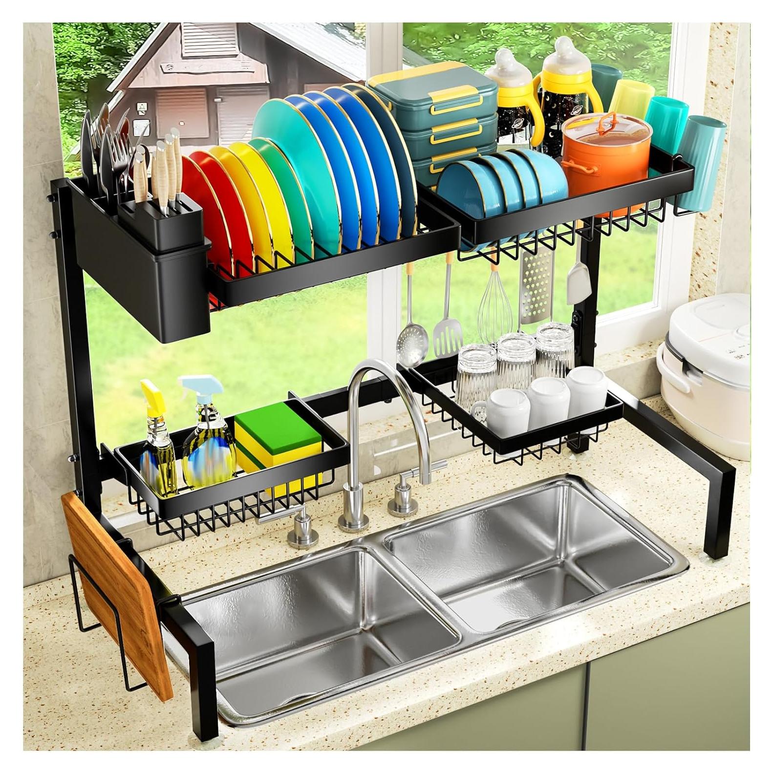 Estante de Fregadero YKLSLH 4 Cestas Ajustable Negro