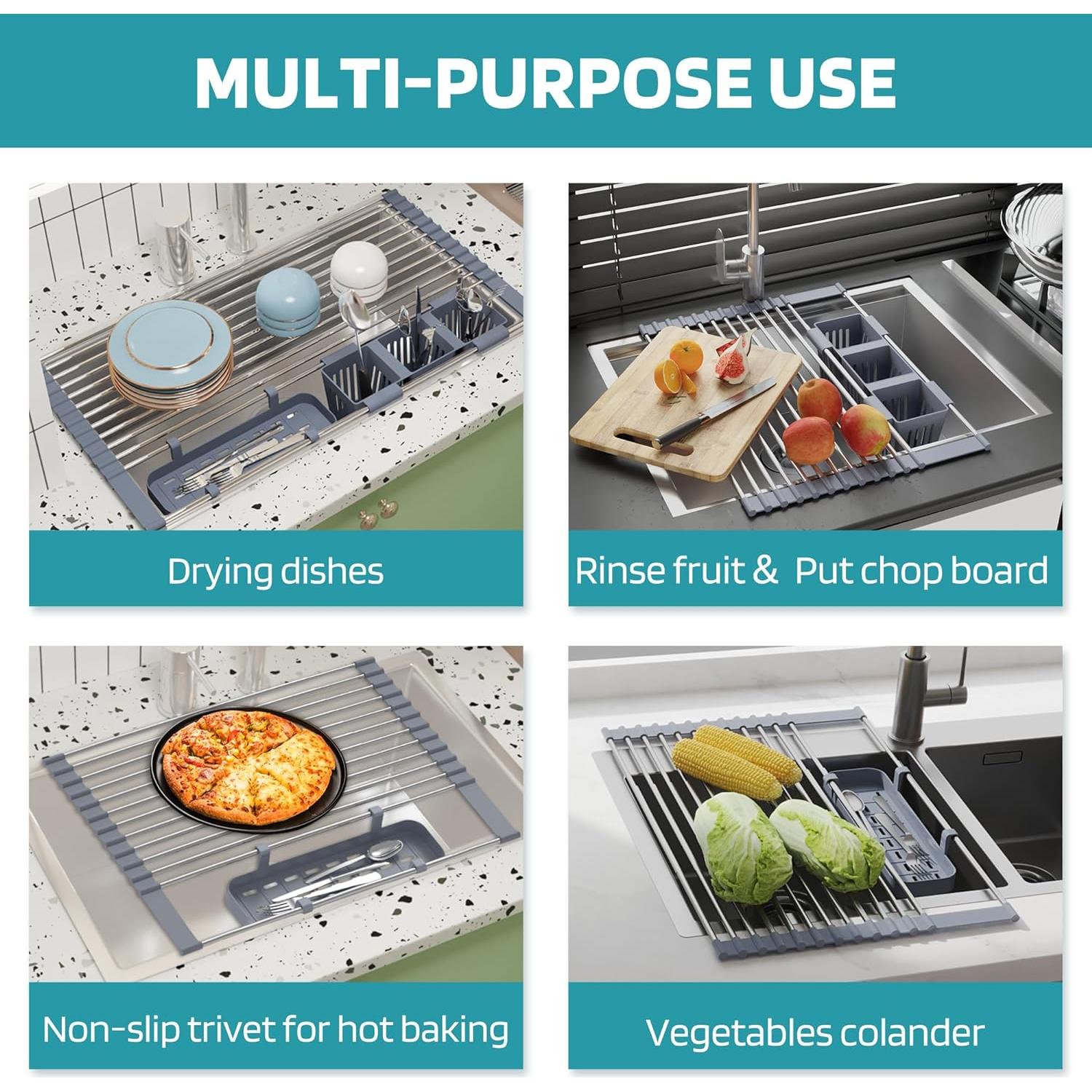 Estante de Secado de Platos Plegable BBXTYLY 57.9cm Acero Inoxidable