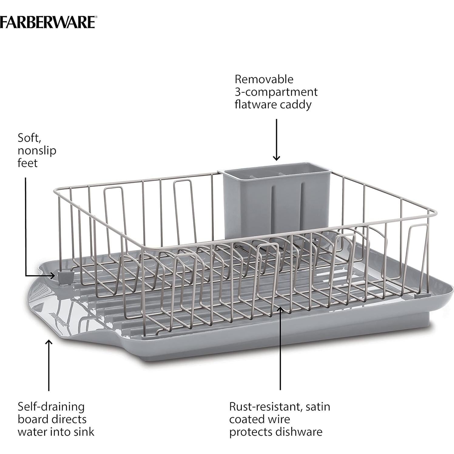 Escurridor de Platos 3 Piezas Farberware Gris Resistente