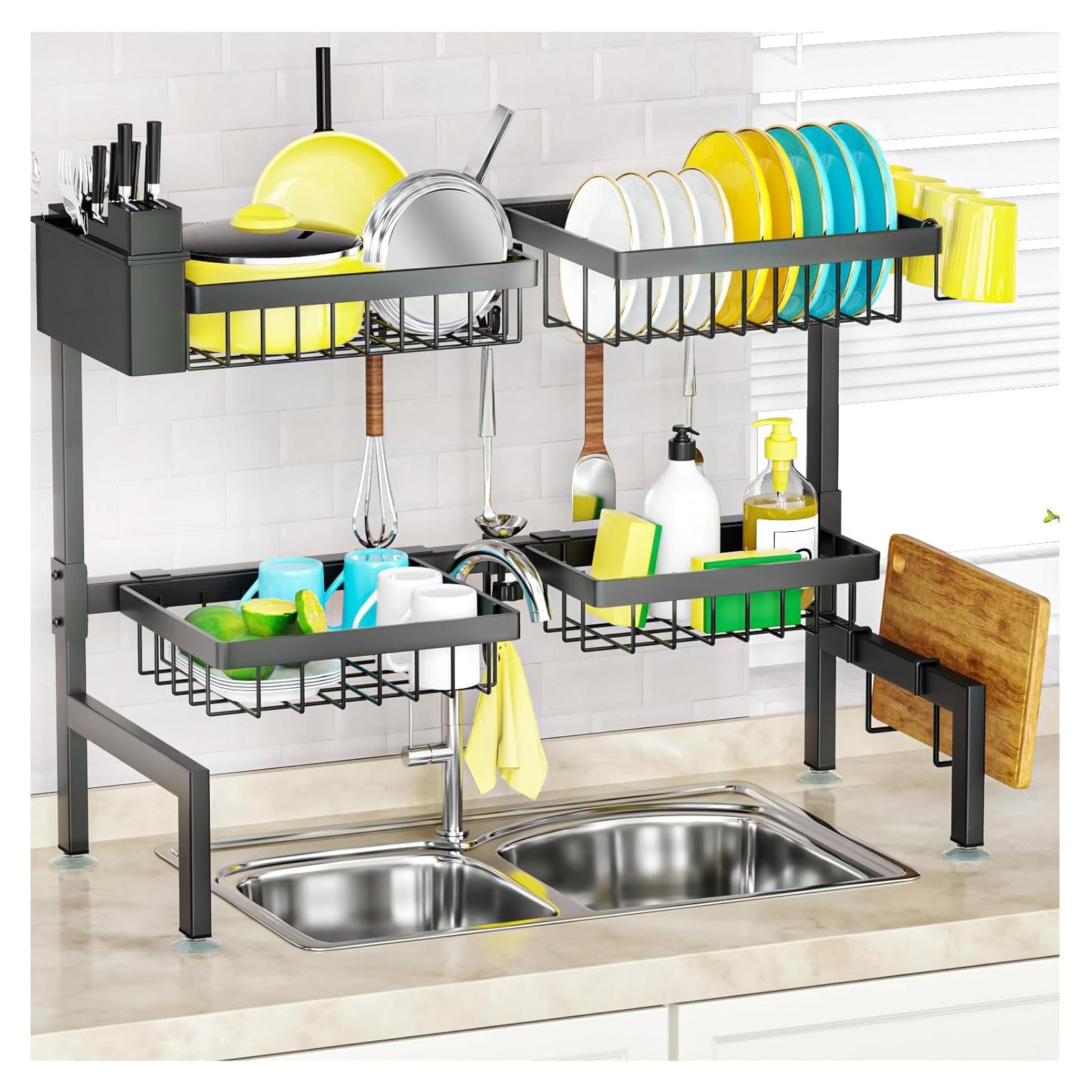 Estante para Secar Platos SNSLXH 2 Niveles Ajustable 67-89 cm