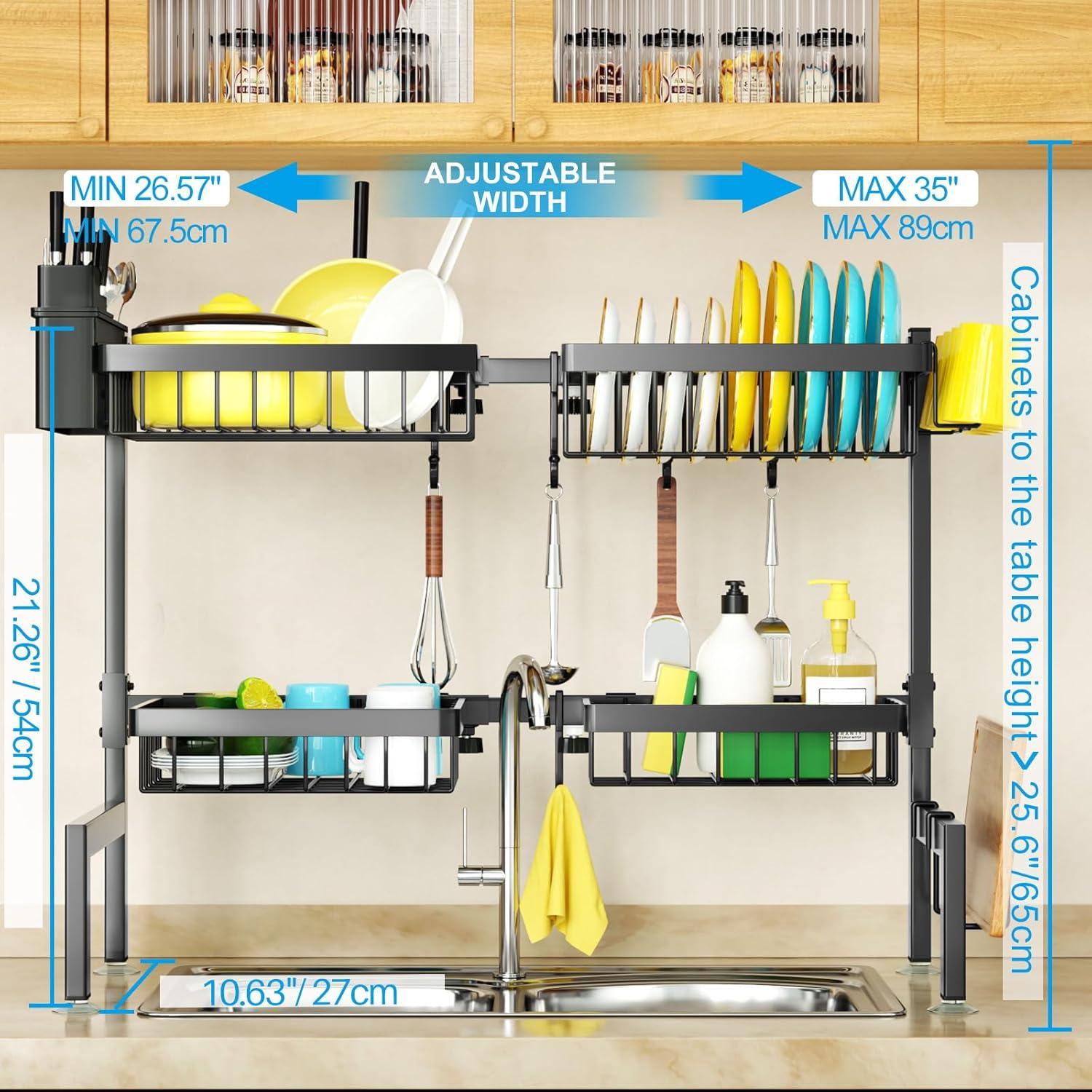 Estante para Secar Platos SNSLXH 2 Niveles Ajustable 67-89 cm
