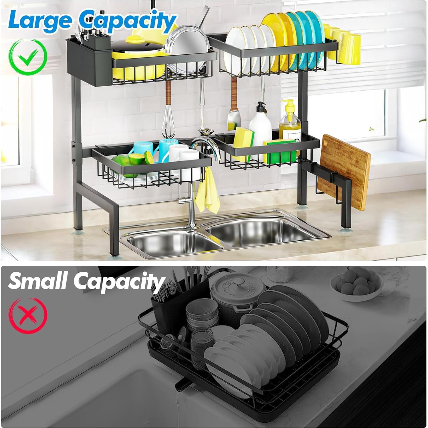 Estante para Secar Platos SNSLXH 2 Niveles Ajustable 67-89 cm