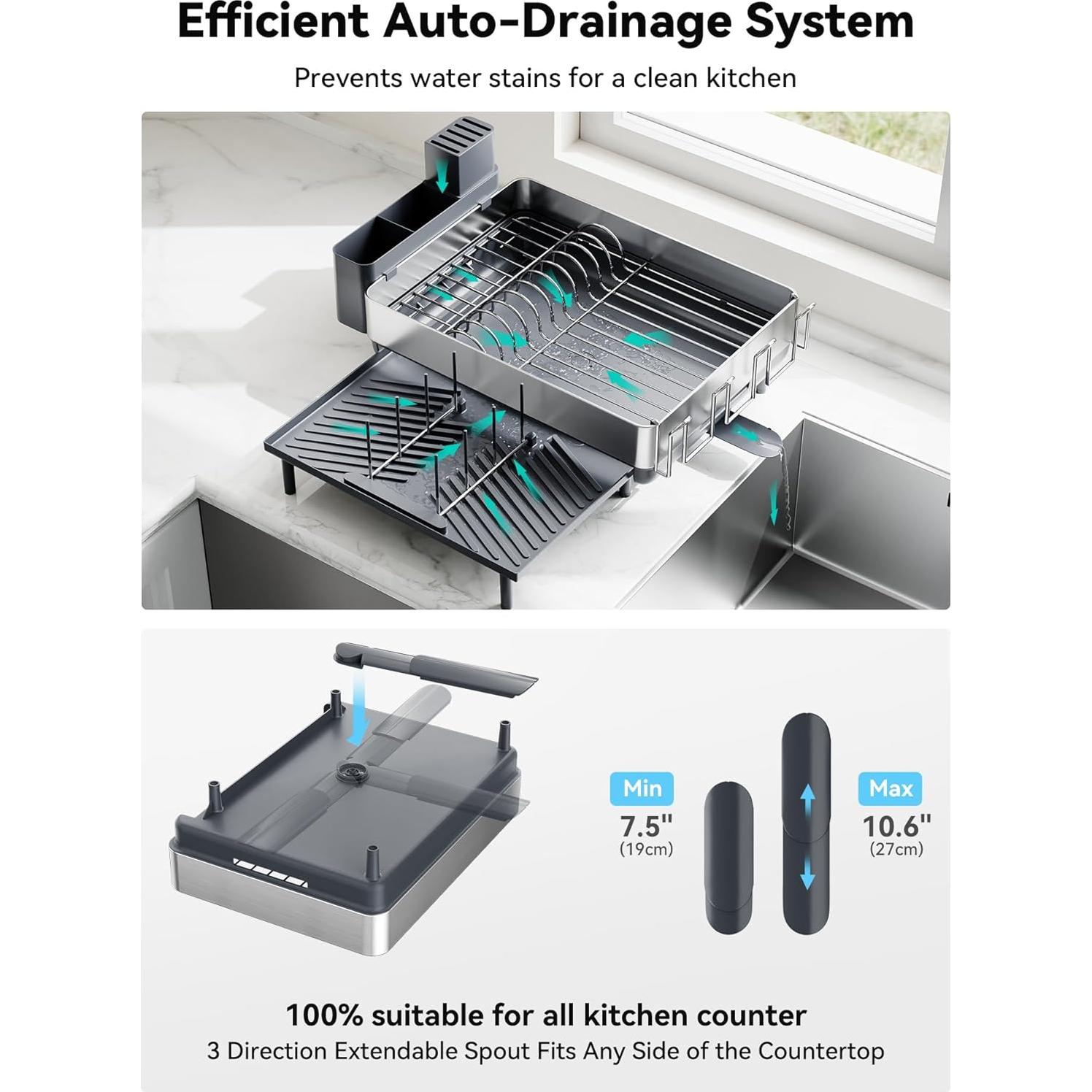 Escurridor de Platos Expandible SUNLY Acero Inoxidable 2,4 kg